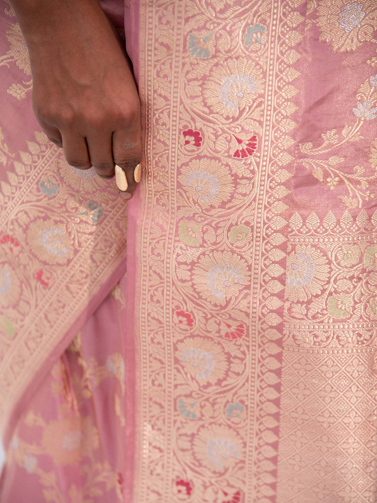 Pink Meenakari Tissue Katan Silk Handloom Banarasi Saree - Sacred Weaves