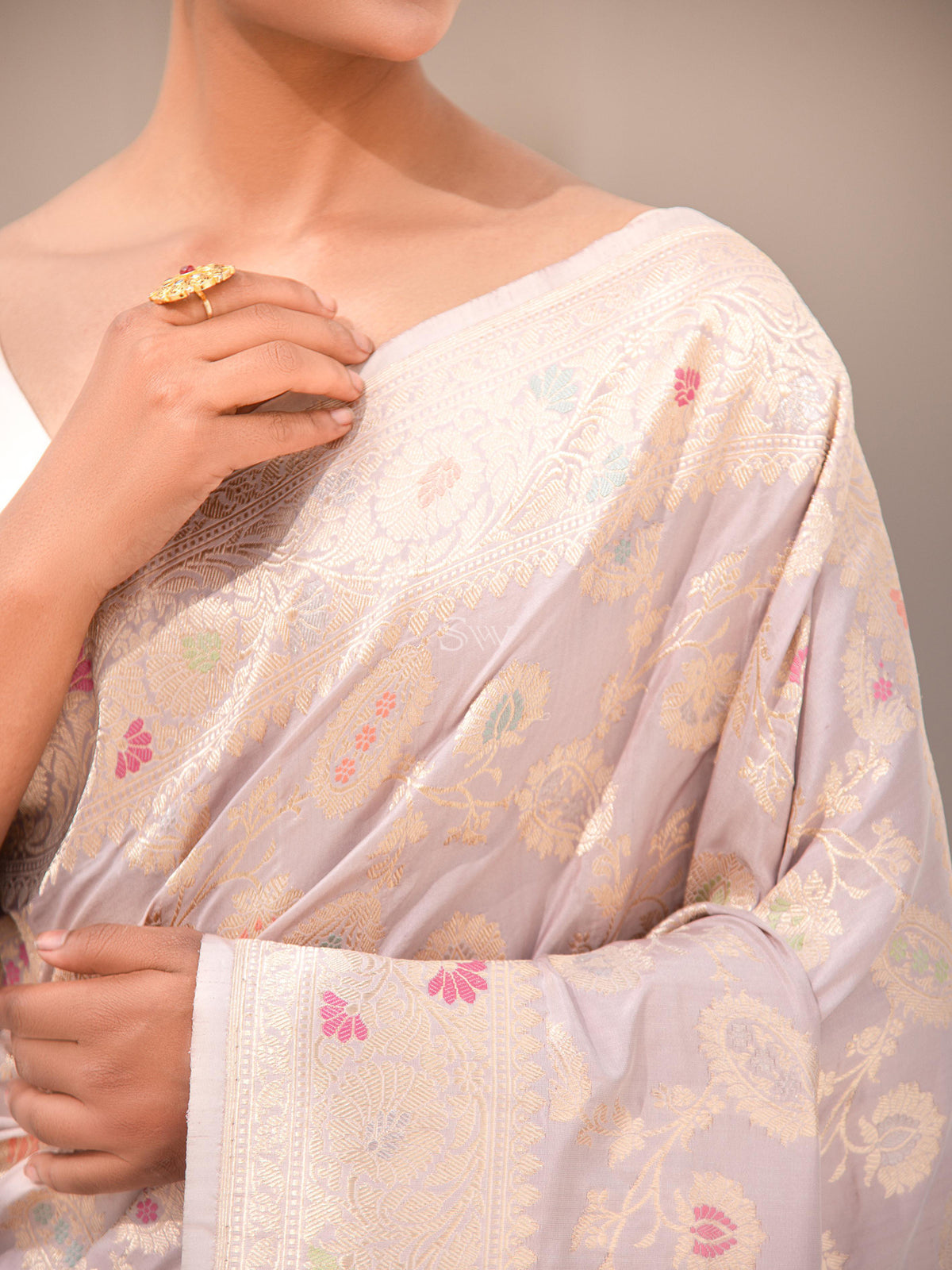 Dusty Pink Meenakari Katan Silk Handloom Banarasi Saree - Sacred Weaves