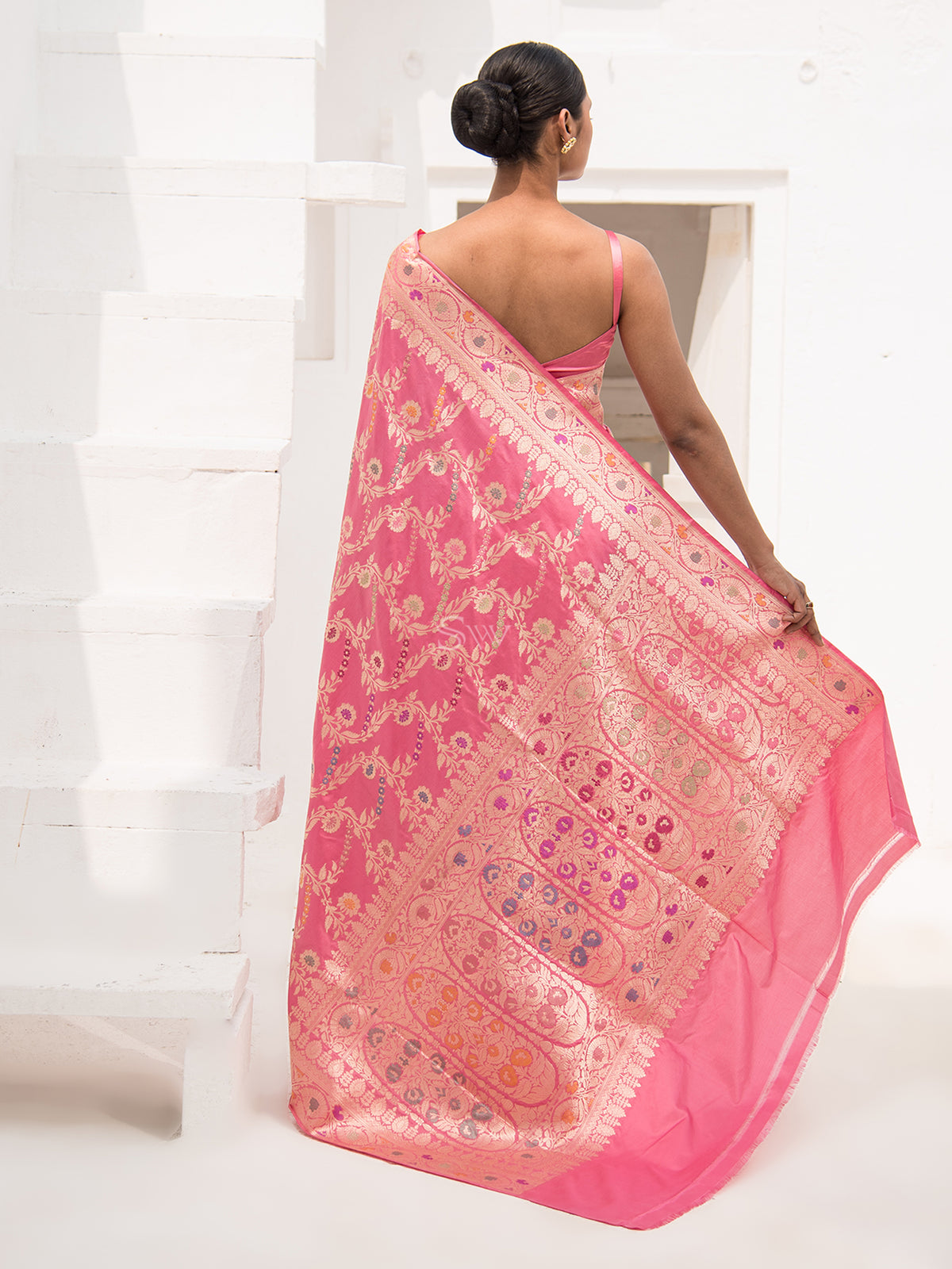 Onion Pink Meenakari Katan Silk Handloom Banarasi Saree - Sacred Weaves