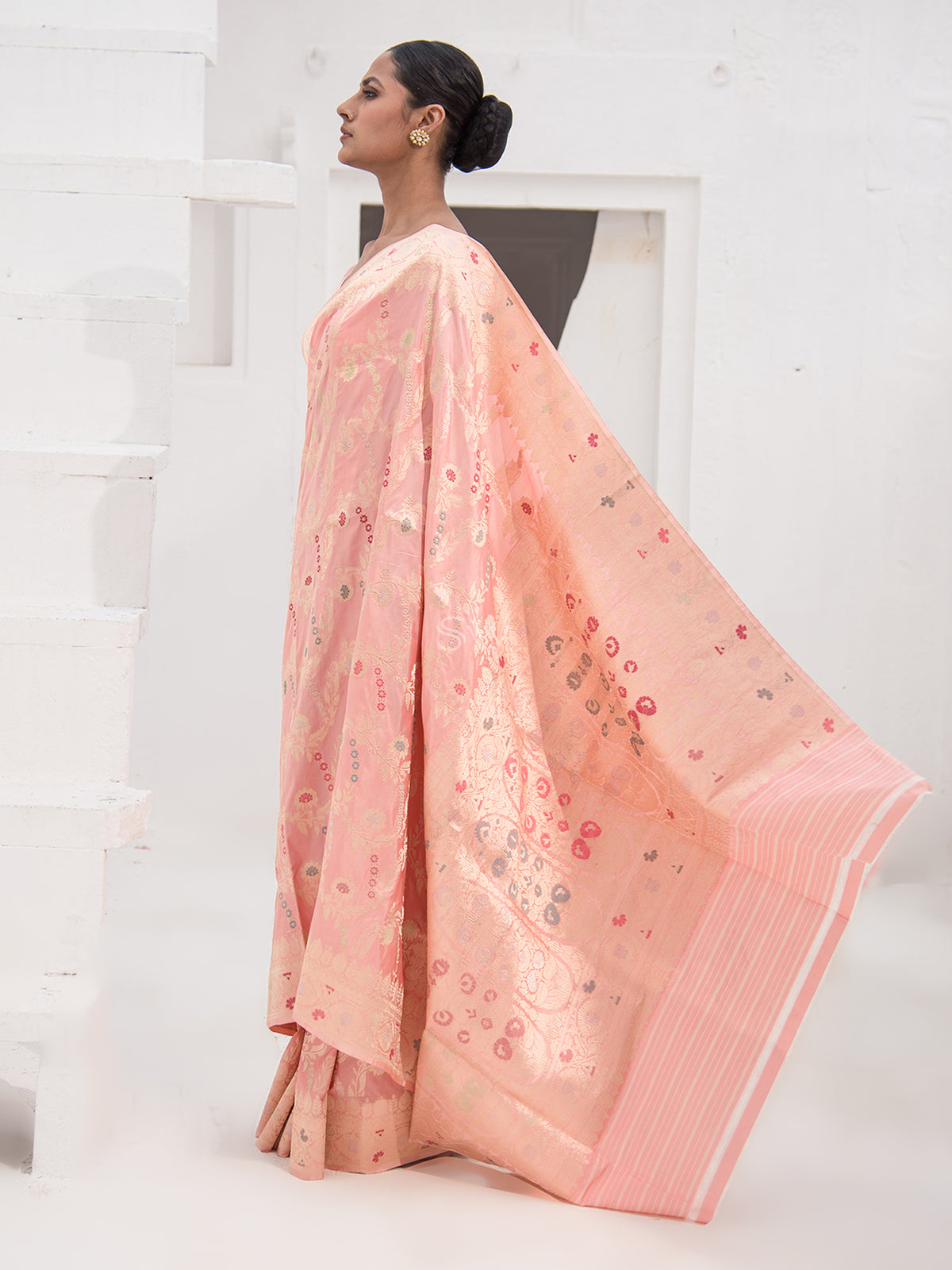 Pastel Pink Meenakari Katan Silk Handloom Banarasi Saree - Sacred Weaves