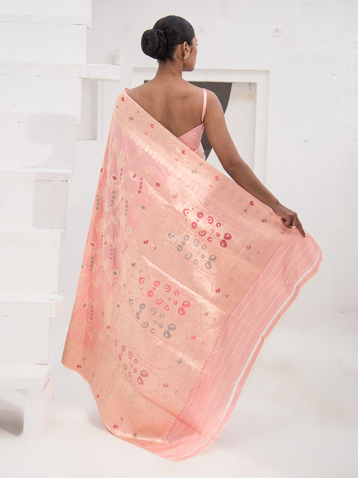 Pastel Pink Meenakari Katan Silk Handloom Banarasi Saree - Sacred Weaves