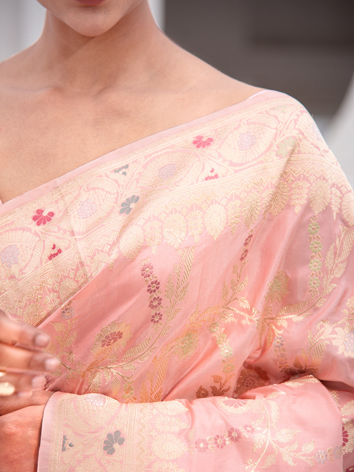 Pastel Pink Meenakari Katan Silk Handloom Banarasi Saree - Sacred Weaves