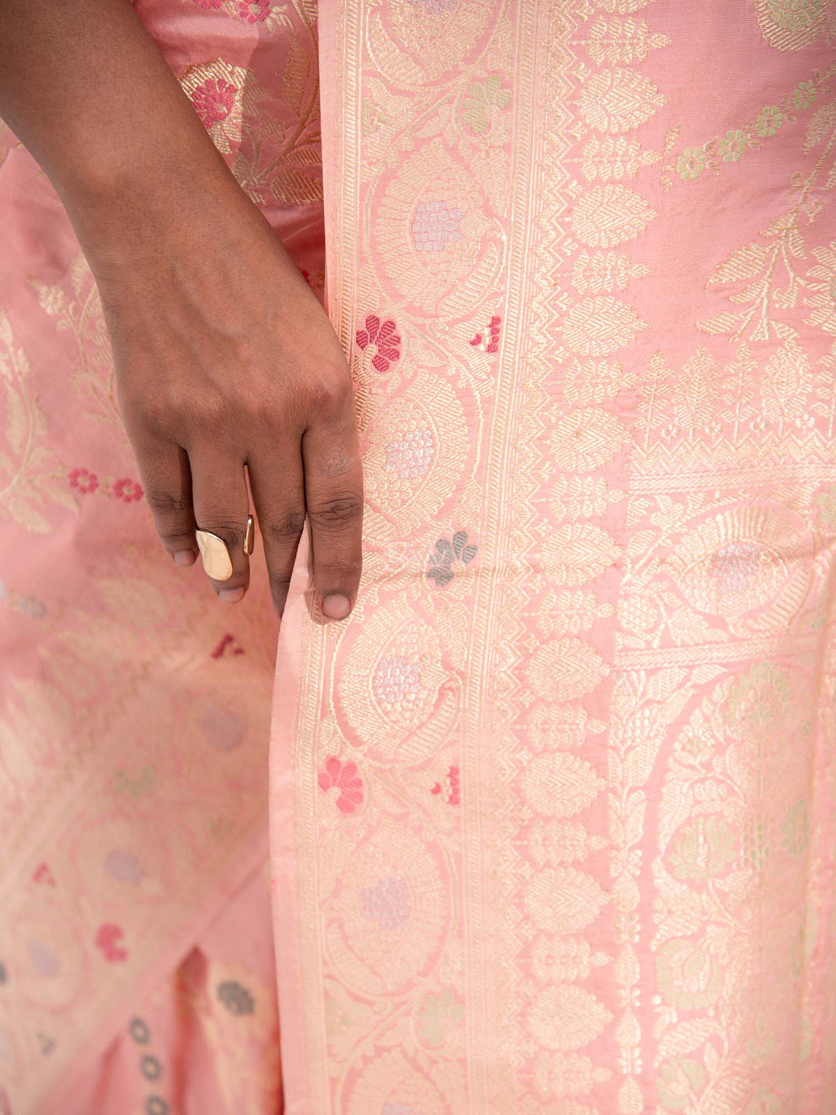 Pastel Pink Meenakari Katan Silk Handloom Banarasi Saree - Sacred Weaves