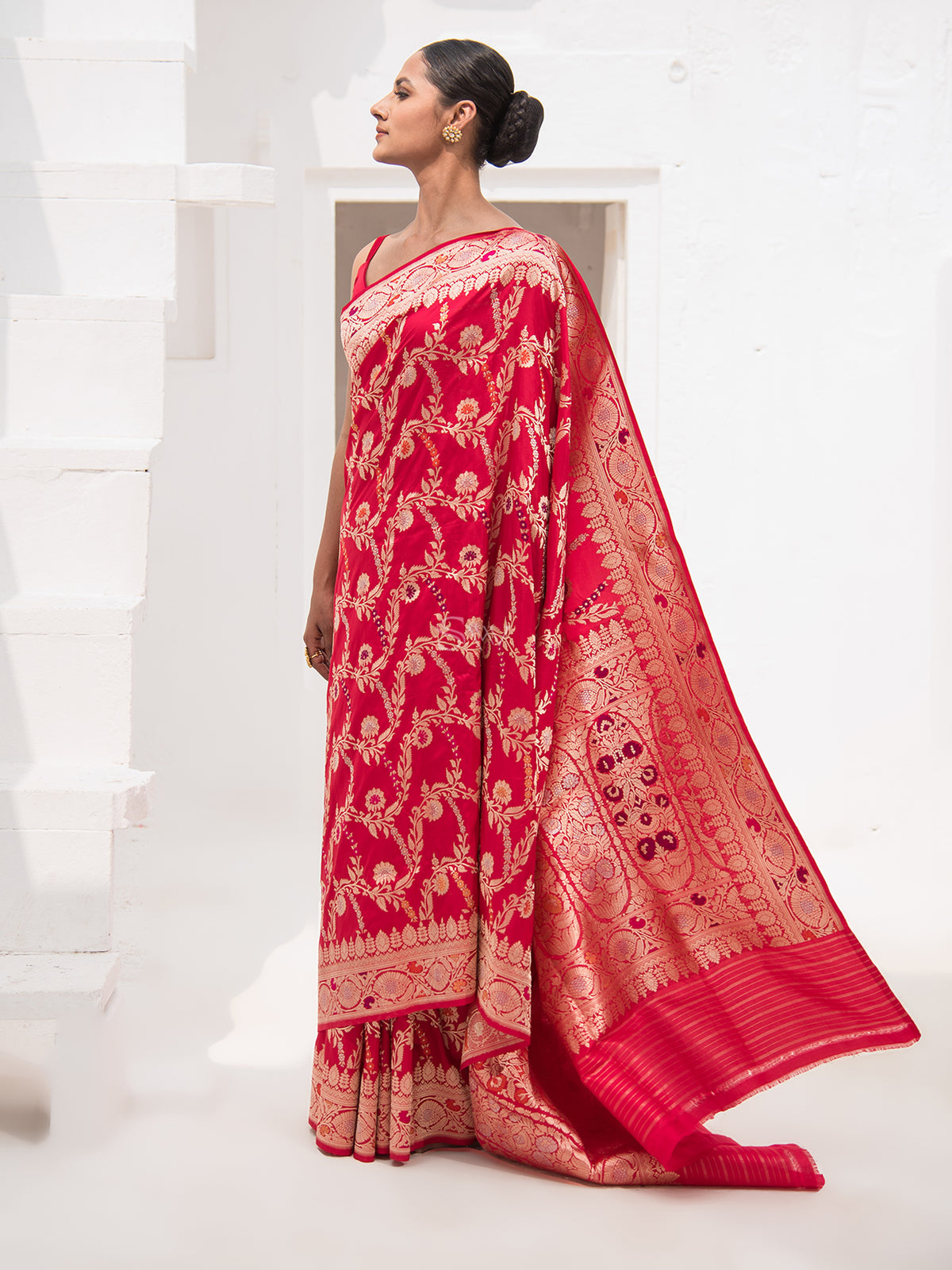 Red Meenakari Katan Silk Handloom Banarasi Saree - Sacred Weaves