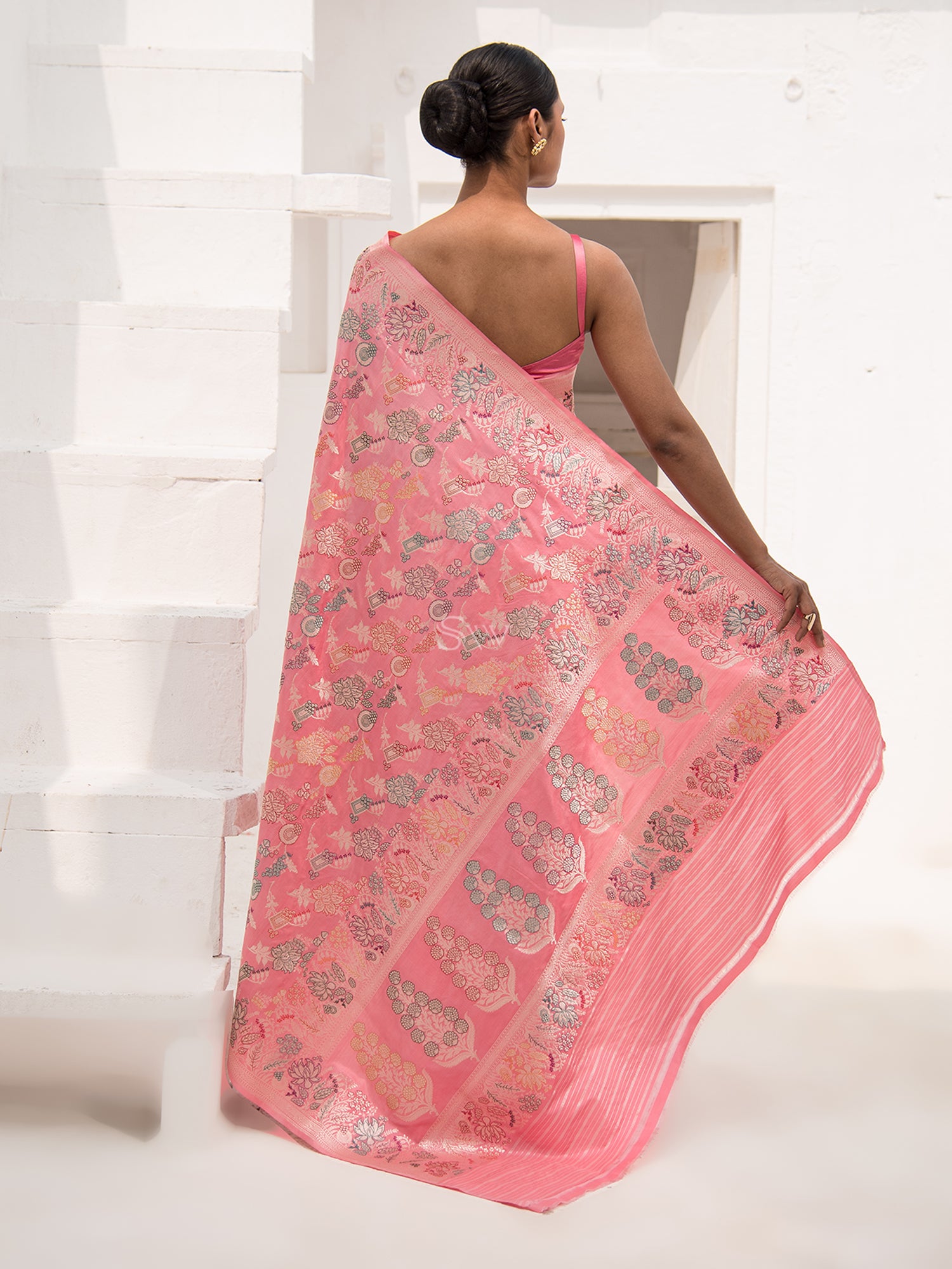 Pastel Pink Meenakari Katan Silk Handloom Banarasi Saree - Sacred Weaves