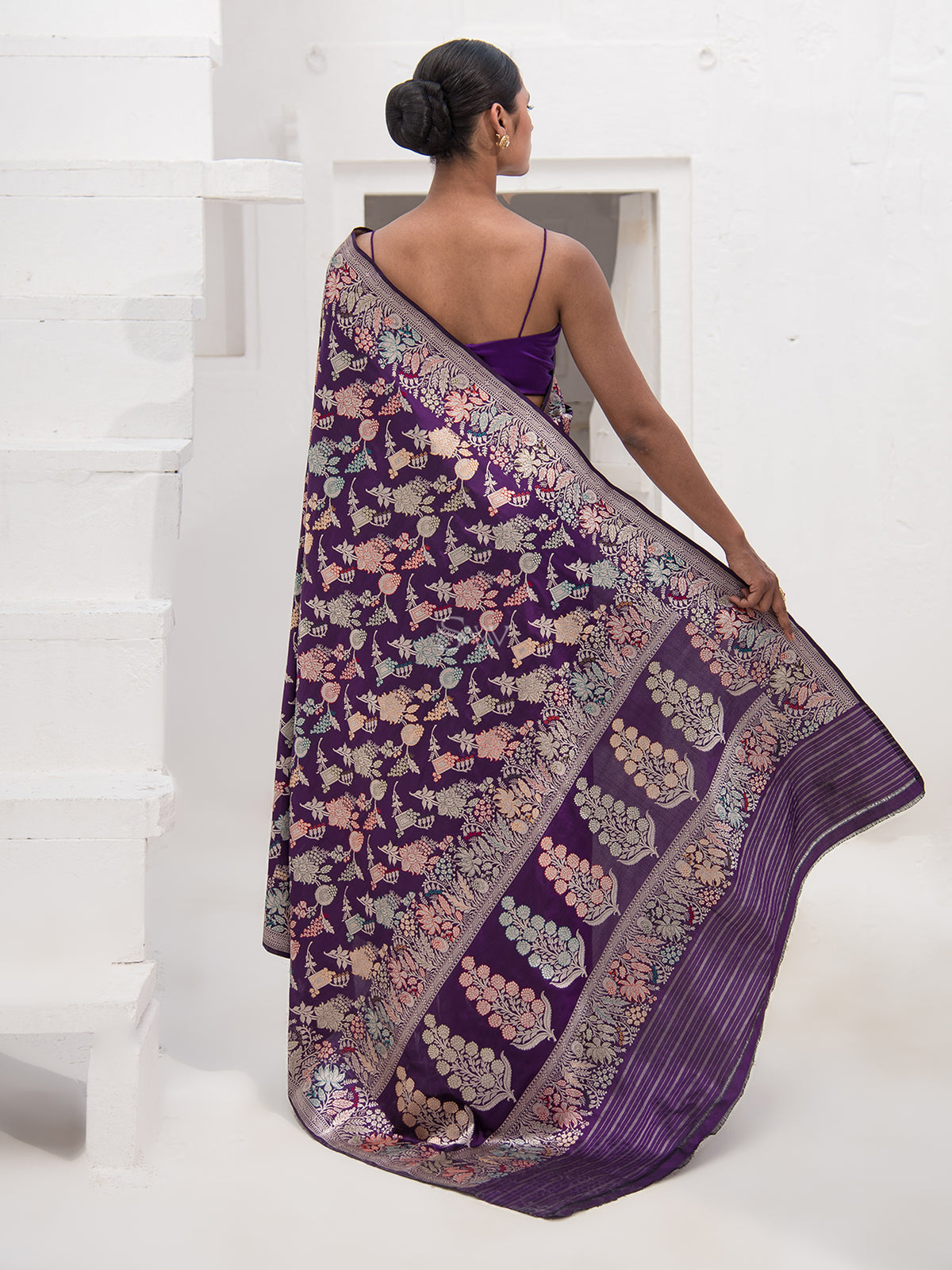 Purple Meenakari Katan Silk Handloom Banarasi Saree - Sacred Weaves