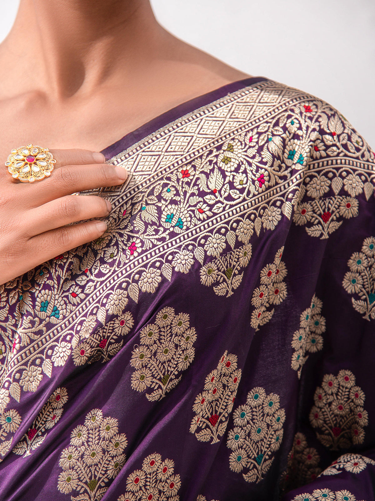 Dark Purple Meenakari Katan Silk Handloom Banarasi Saree - Sacred Weaves