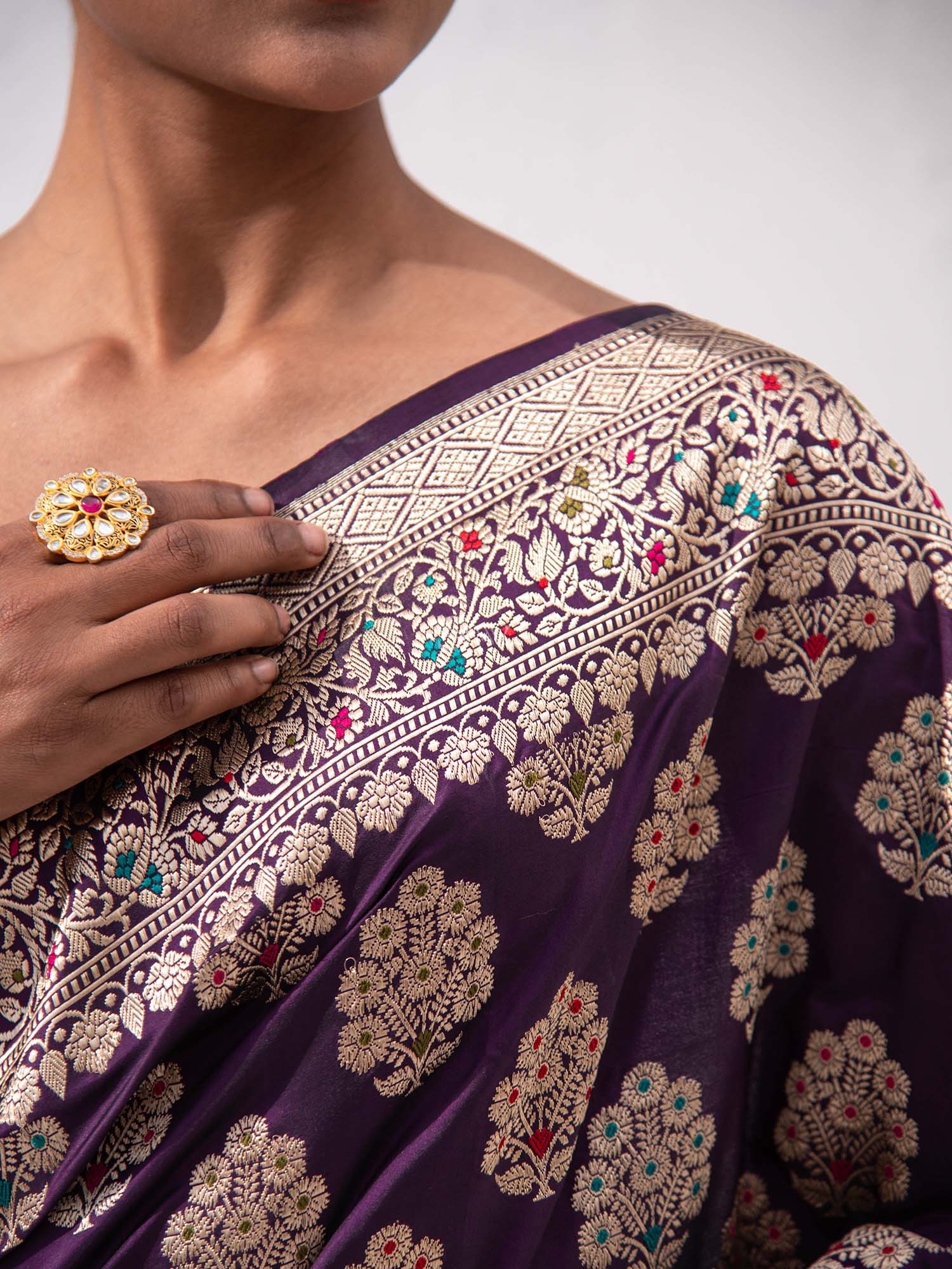 Dark Purple Meenakari Katan Silk Handloom Banarasi Saree - Sacred Weaves