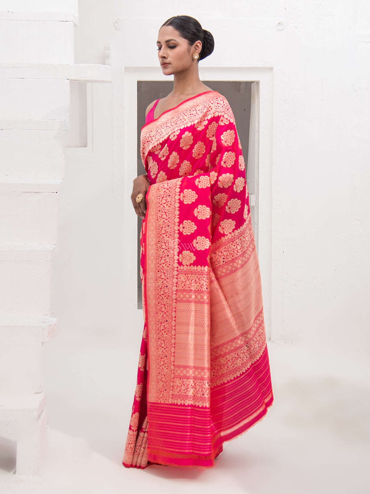 Pink Meenakari Katan Silk Handloom Banarasi Saree - Sacred Weaves