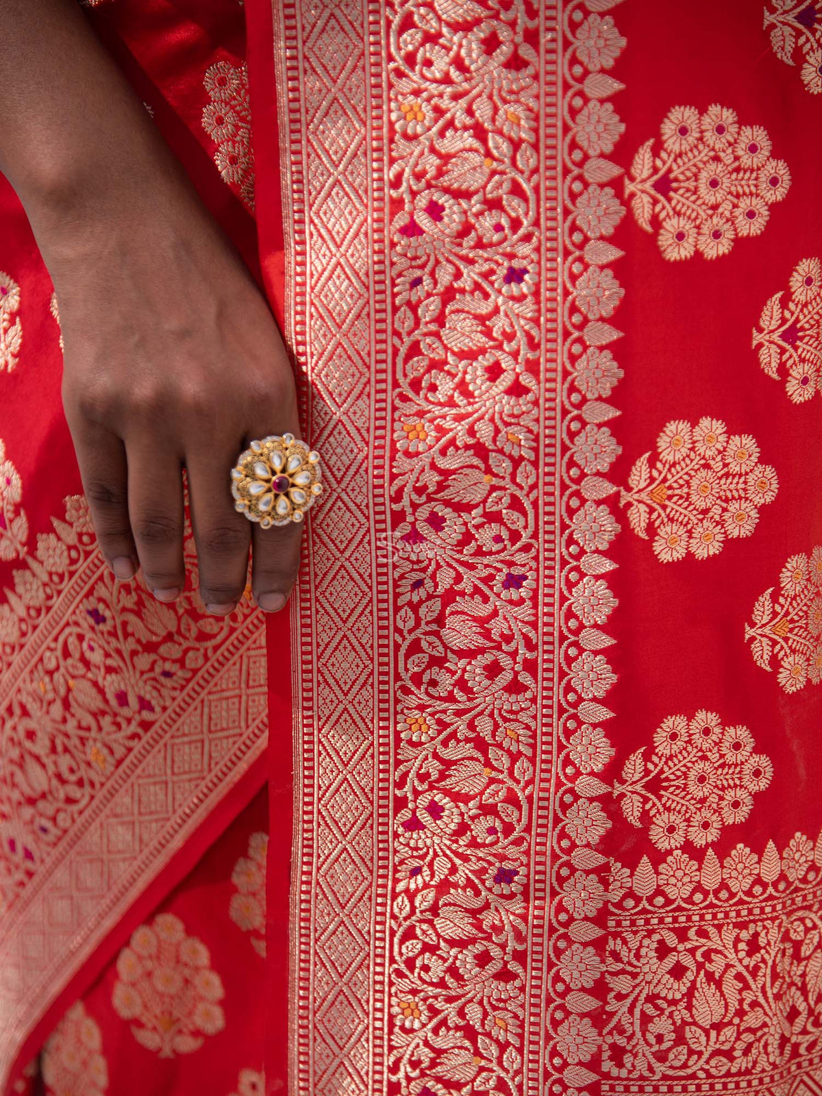 Red Meenakari Katan Silk Handloom Banarasi Saree - Sacred Weaves