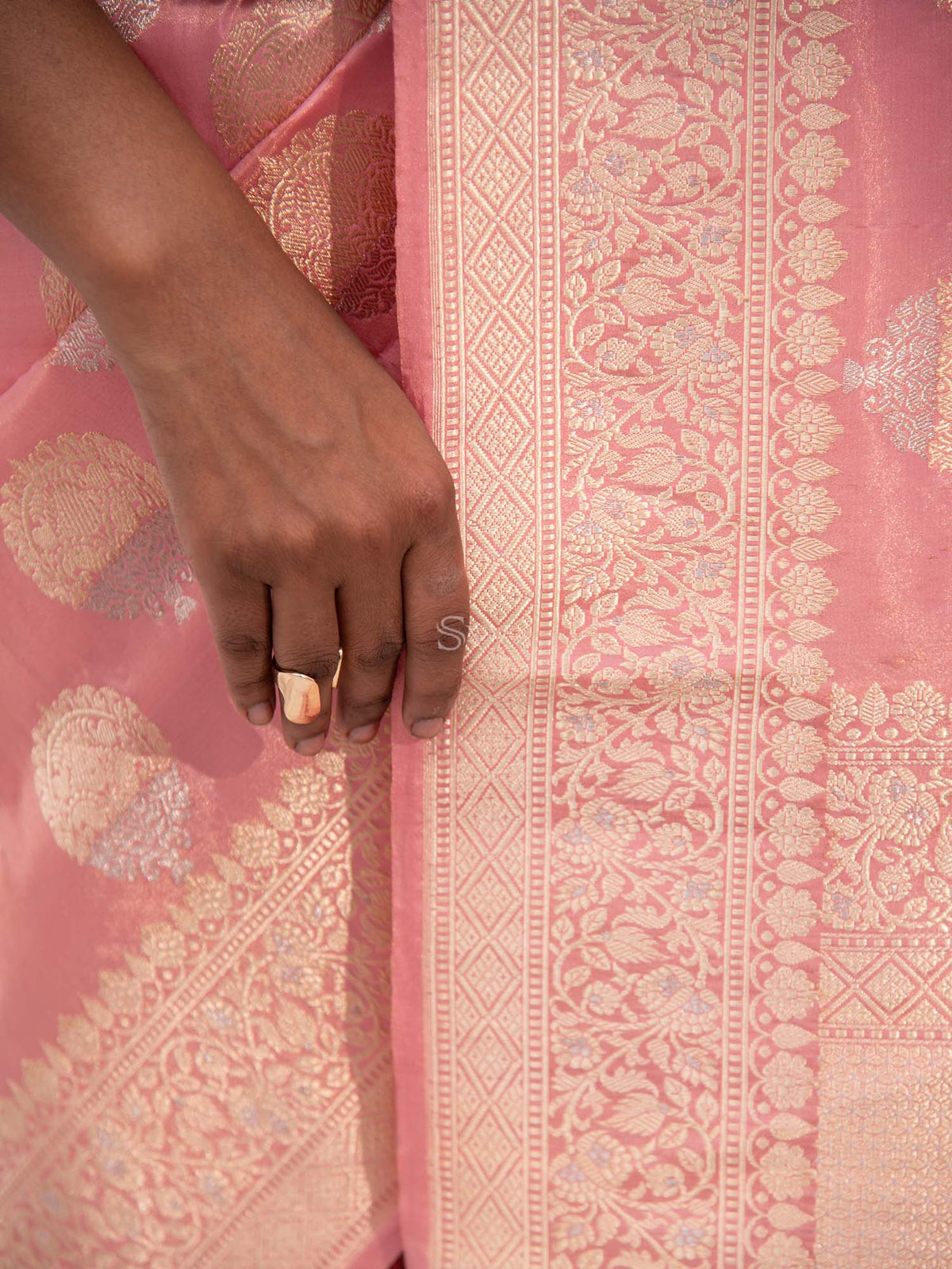 Pastel Pink Meenakari Tissue Katan Silk Handloom Banarasi Saree - Sacred Weaves