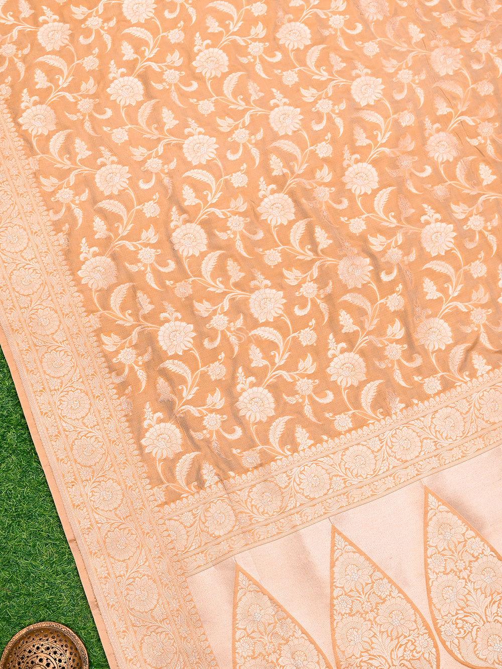 Beige Uppada Jaal Katan Silk Handloom Banarasi Saree