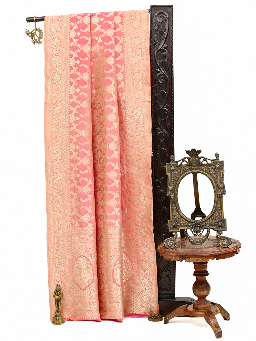Pastel Pink Jaal Uppada Katan Silk Handloom Banarasi Saree - Sacred Weaves