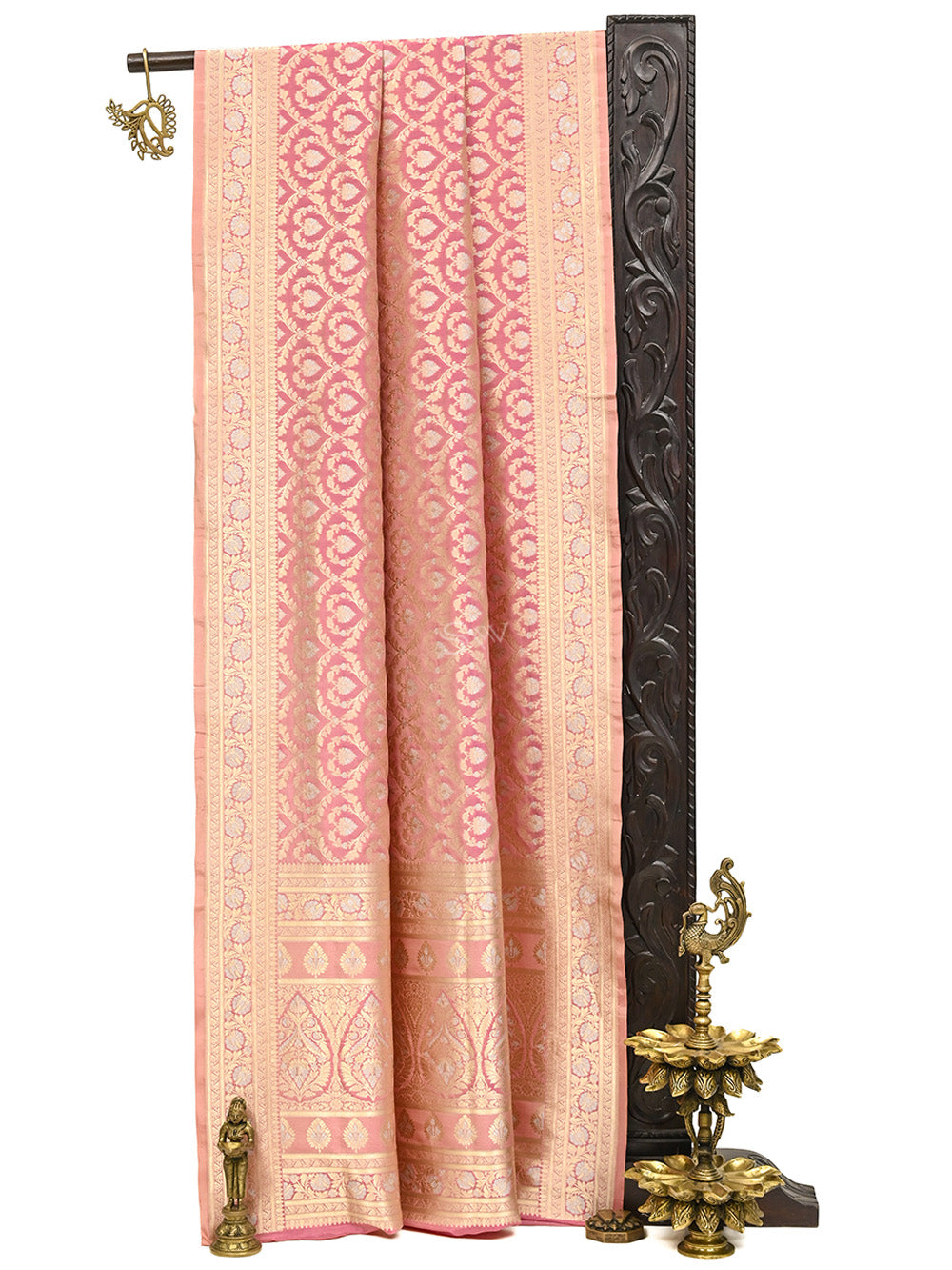 Pastel Pink Uppada Jaal Katan Silk Handloom Banarasi Saree - Sacred Weaves