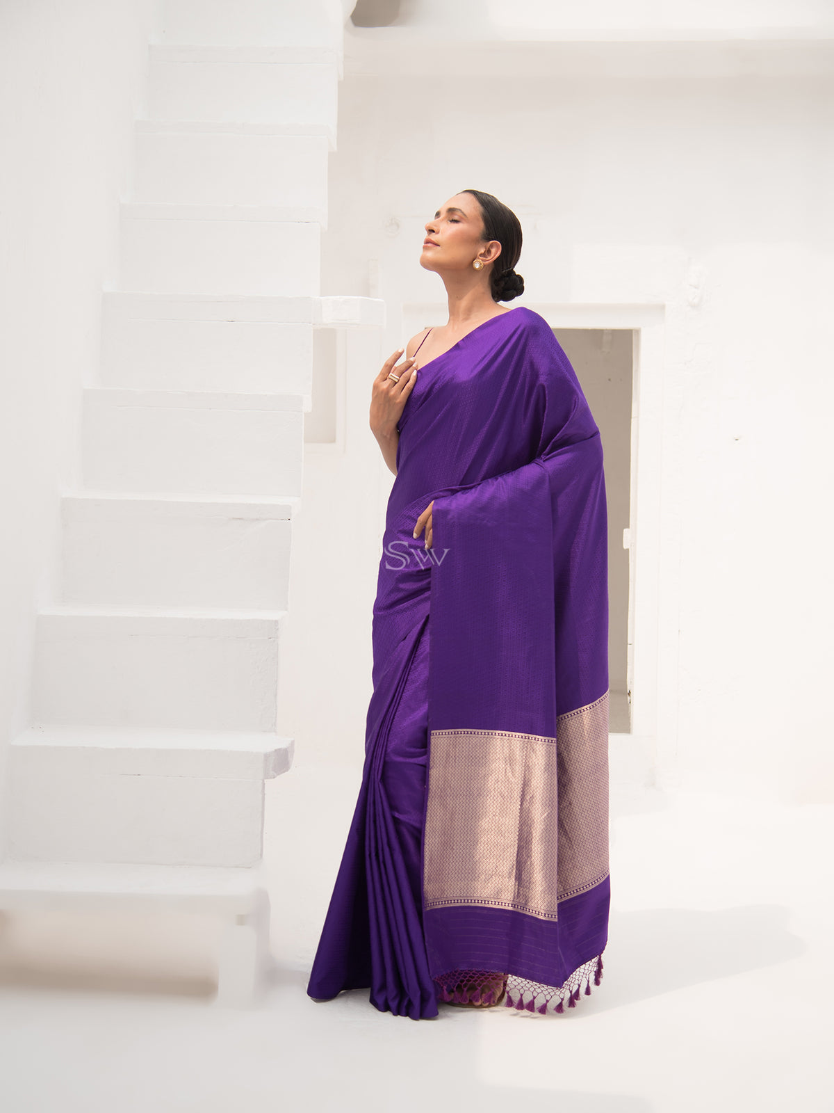 Purple Jaal Satin Tanchoi Handloom Banarasi Saree - Sacred Weaves
