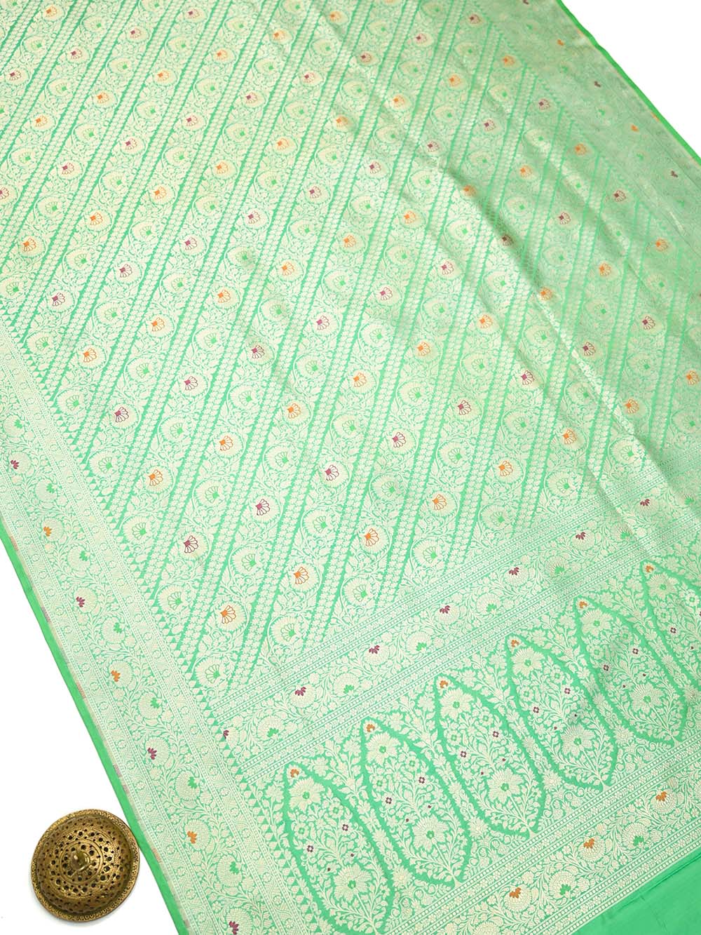 Pista Green Meenakari Brocade Handloom Banarasi Saree - Sacred Weaves