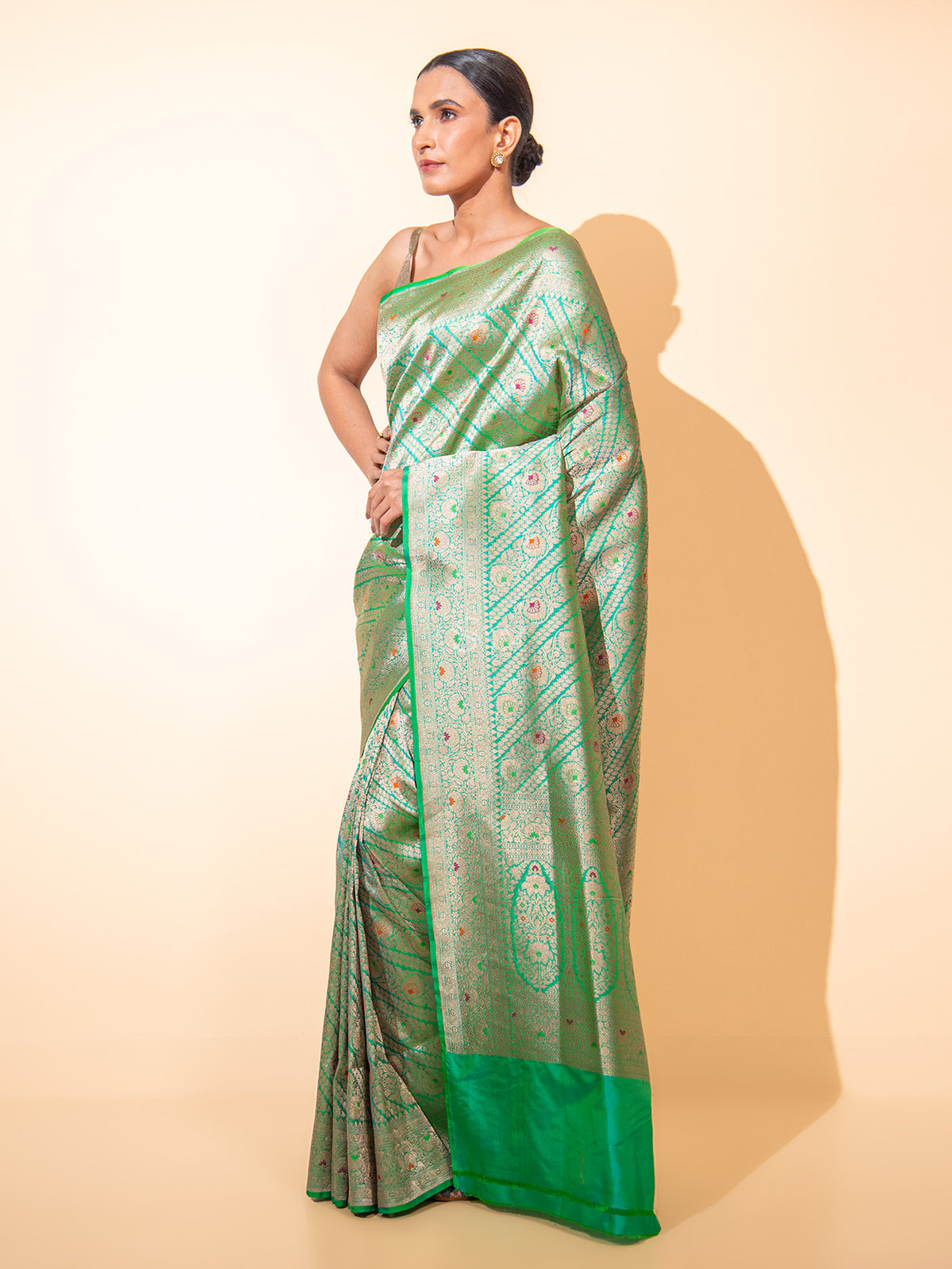 Pista Green Meenakari Brocade Handloom Banarasi Saree - Sacred Weaves