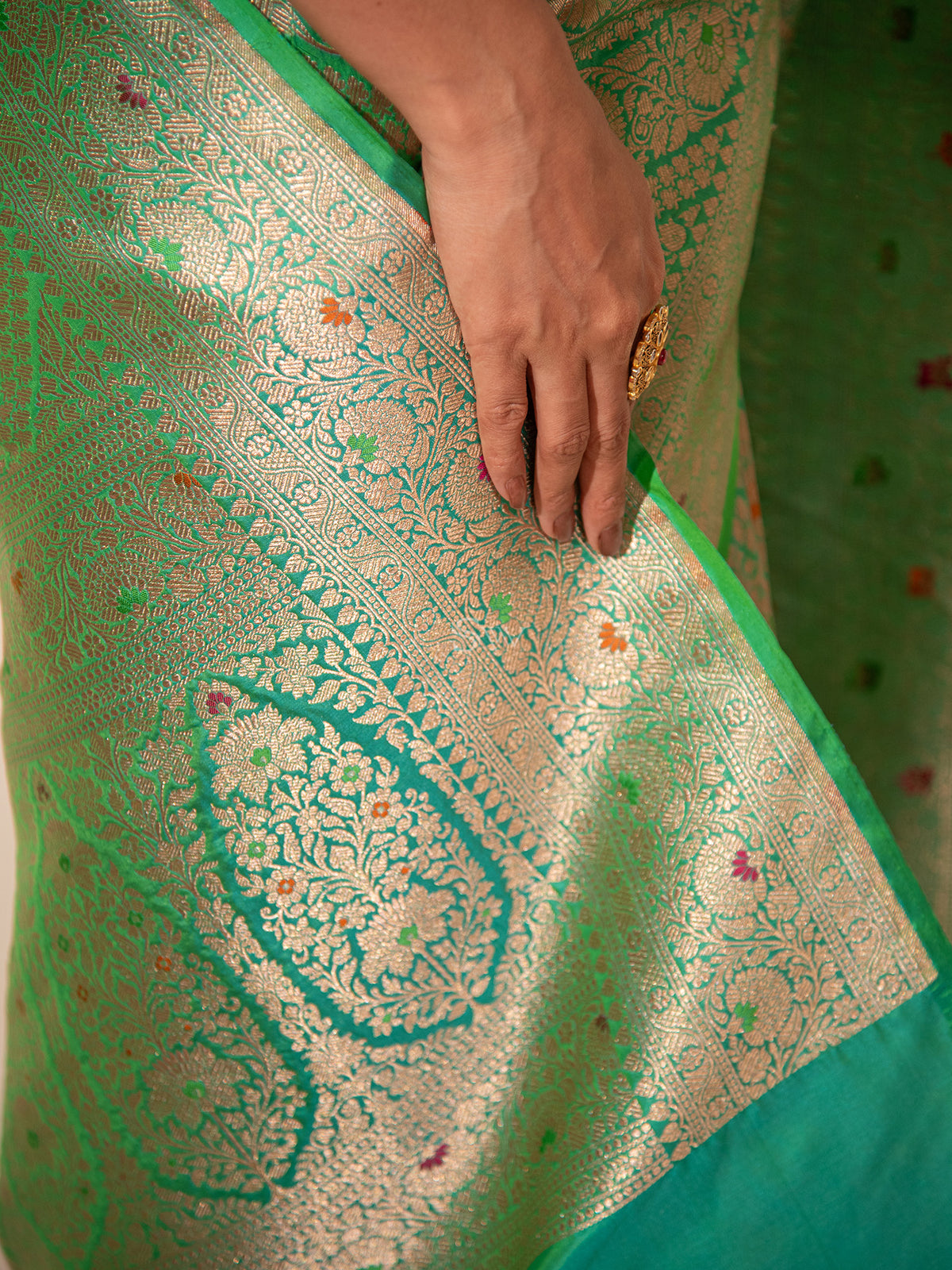 Pista Green Meenakari Brocade Handloom Banarasi Saree - Sacred Weaves