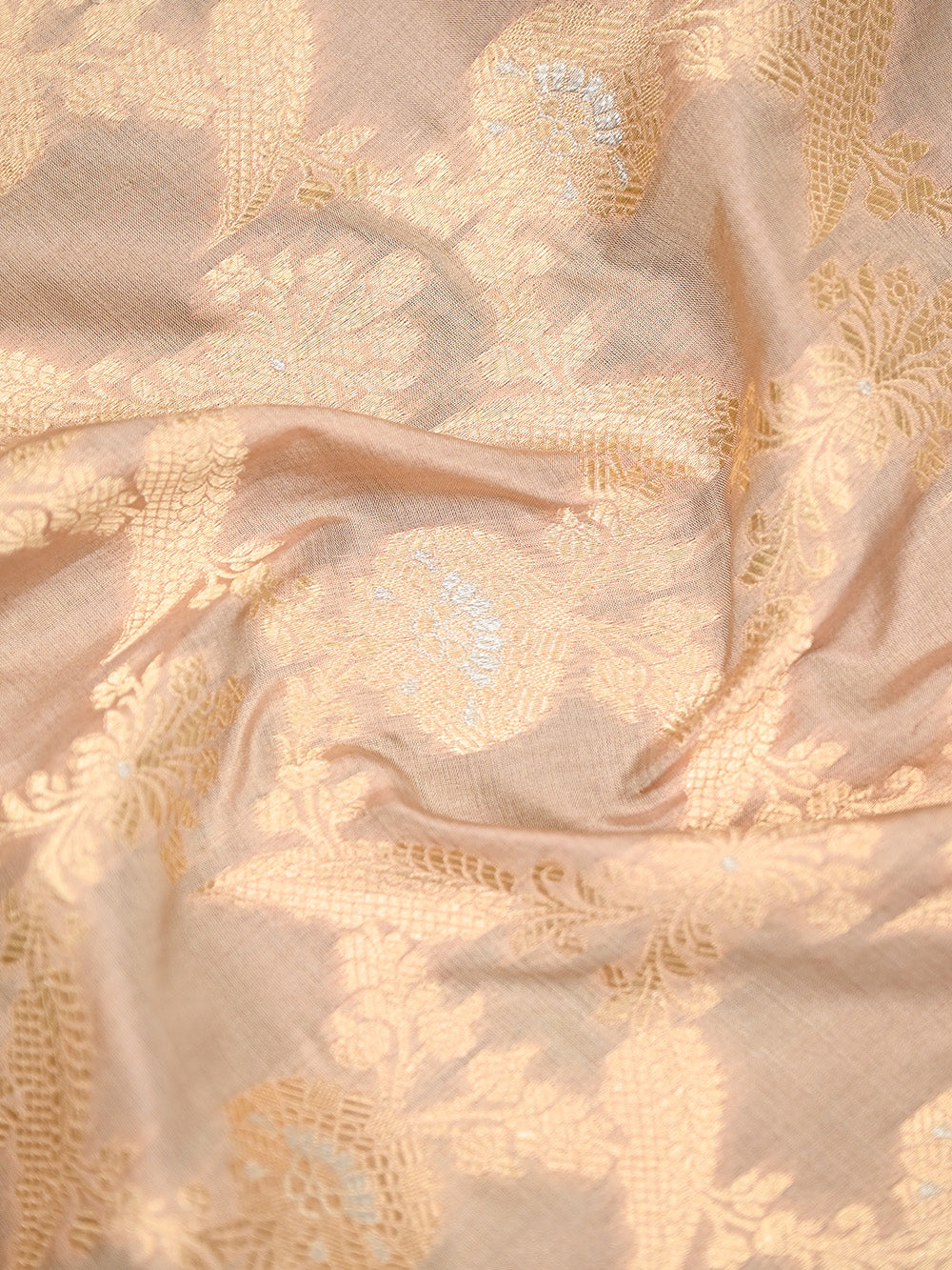Pastel Brown Uppada Jaal Katan Silk Handloom Banarasi Saree
