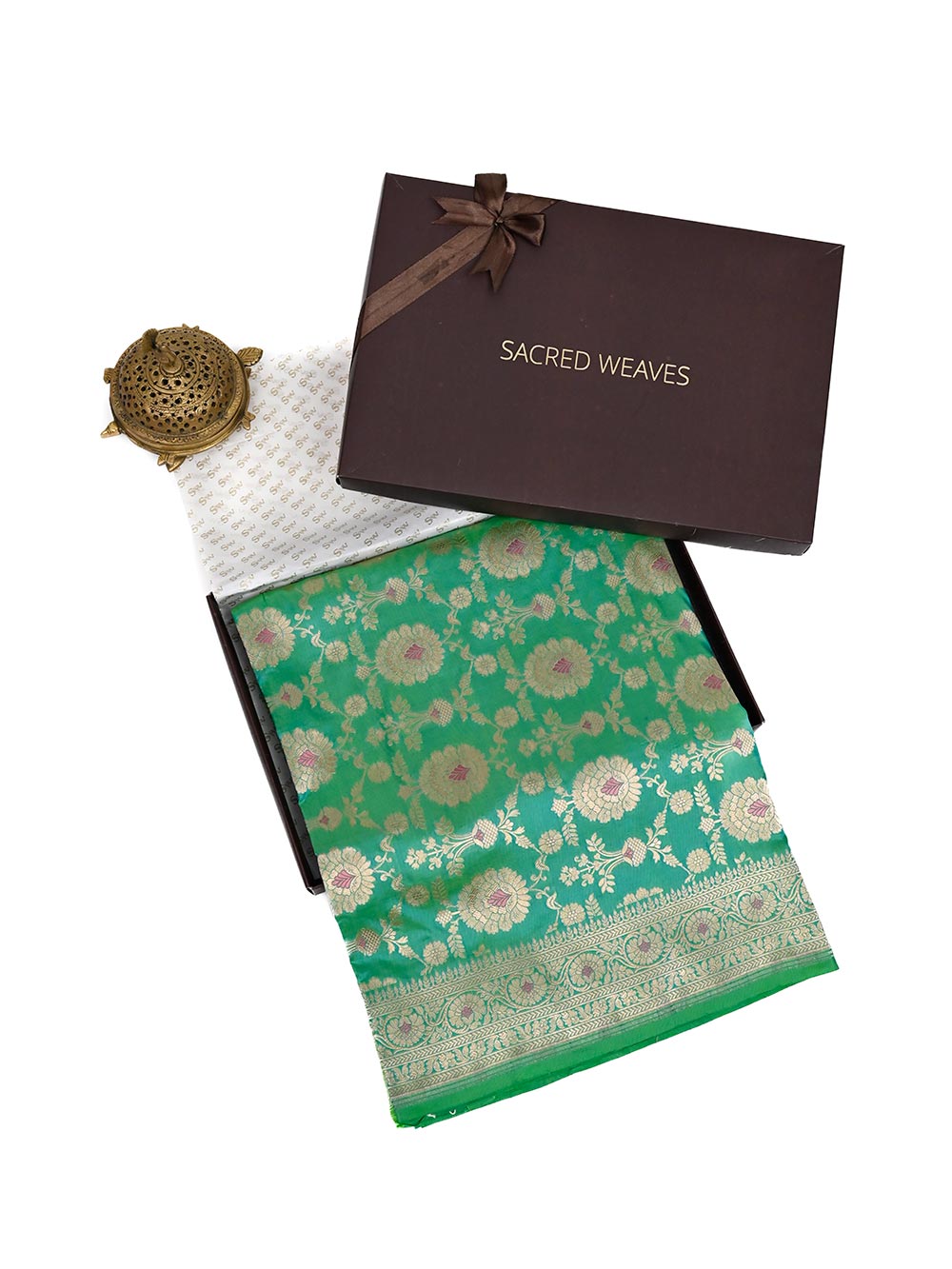 Sea Green Meenakari Uppada Katan Silk Handloom Banarasi Saree - Gift Box - Sacred Weaves