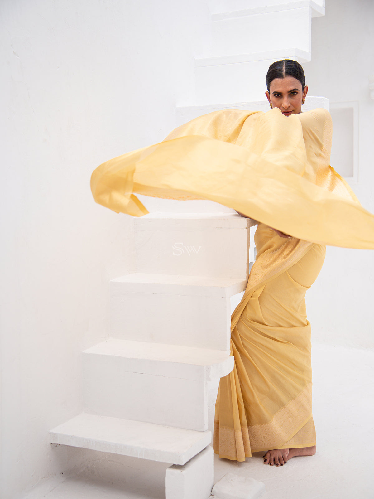 Yellow Tissue Katan Silk Handloom Banarasi Saree - Sacred Weveas