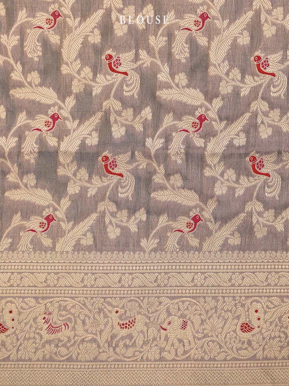 Grey Plain Tissue Katan Silk Handloom Banarasi Saree - Sacred Weaves