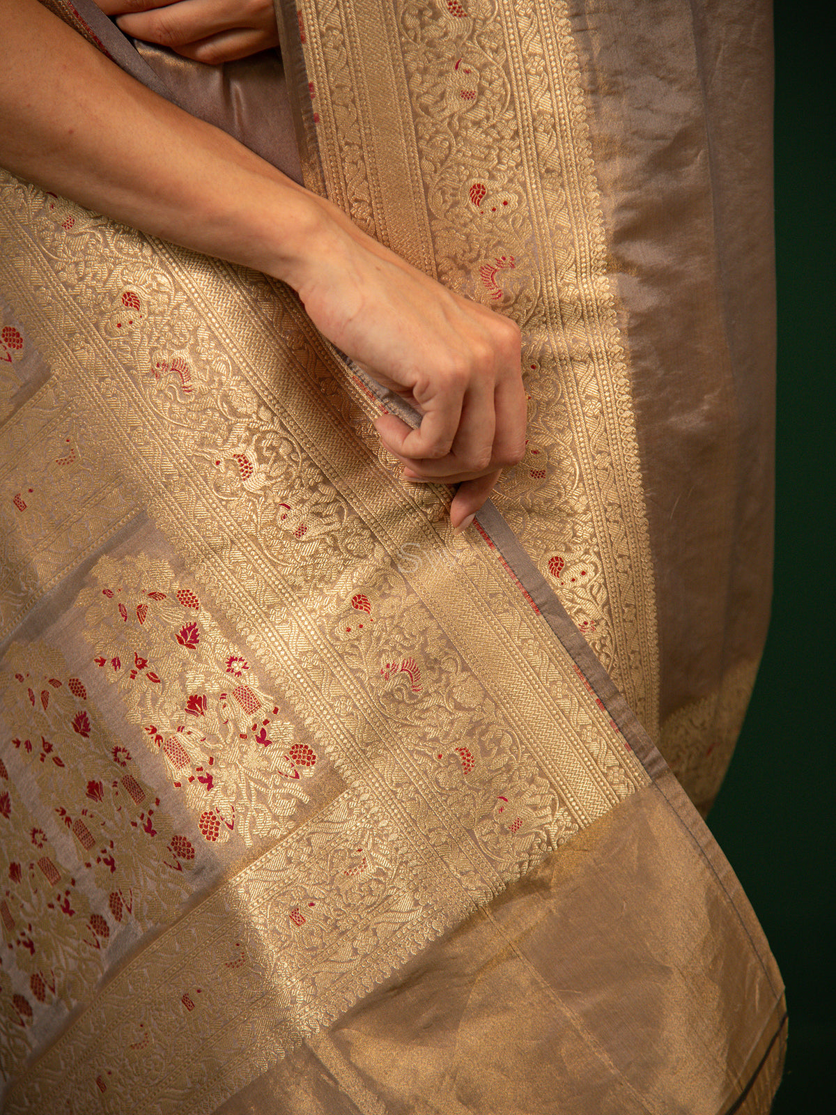 Grey Plain Tissue Katan Silk Handloom Banarasi Saree - Sacred Weaves