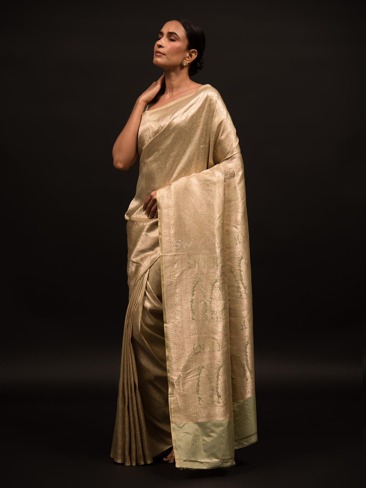 Pista Green Brocade Katan Silk Handloom Banarasi Saree - Sacred Weaves