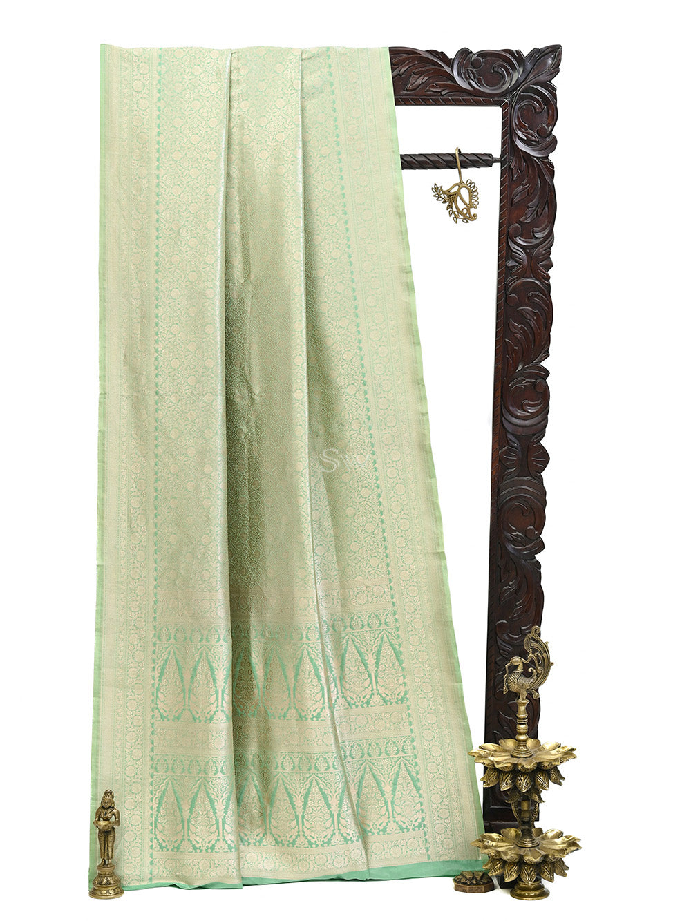 Pastel Green Brocade Katan Silk Handloom Banarasi Saree - Sacred Weaves