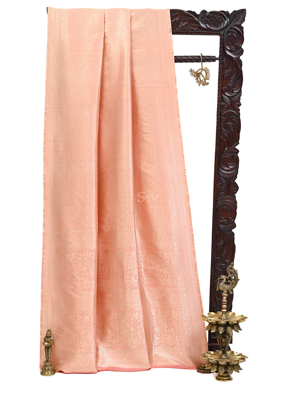 Pastel Peach Brocade Katan Silk Handloom Banarasi Saree - Sacred Weaves