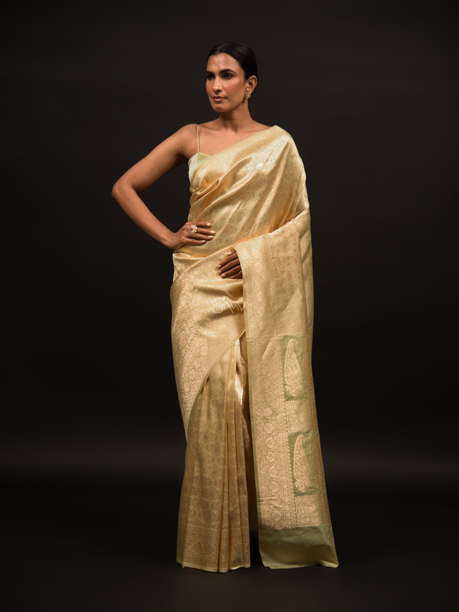 Pastel Moss Green Brocade Katan Silk Handloom Banarasi Saree  - Sacred Weaves