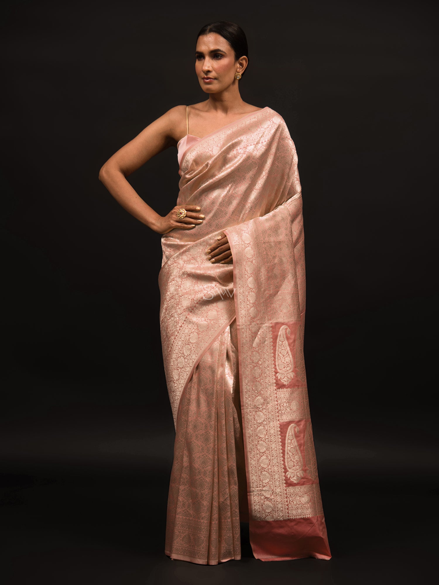 Pastel Pink Brocade Katan Silk Handloom Banarasi Saree - Sacred Weaves