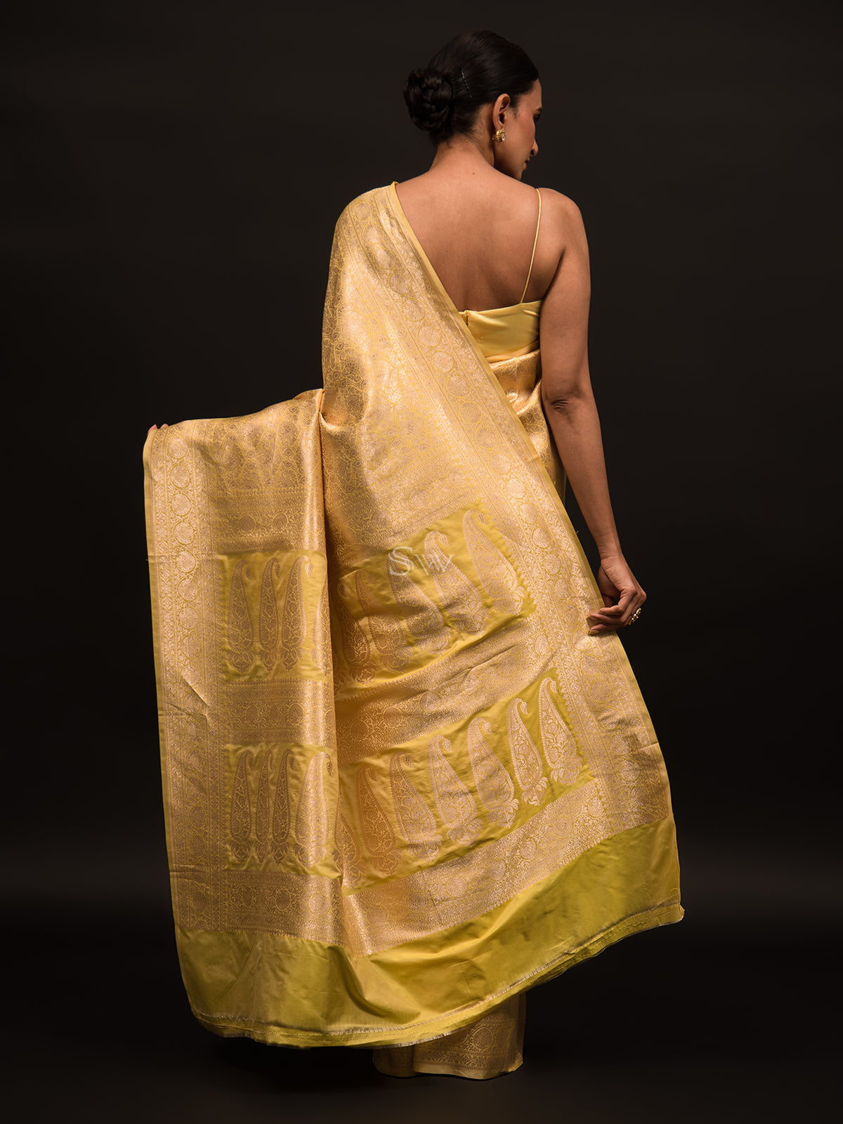 Pastel Yellow Brocade Katan Silk Handloom Banarasi Saree - Sacred Weaves