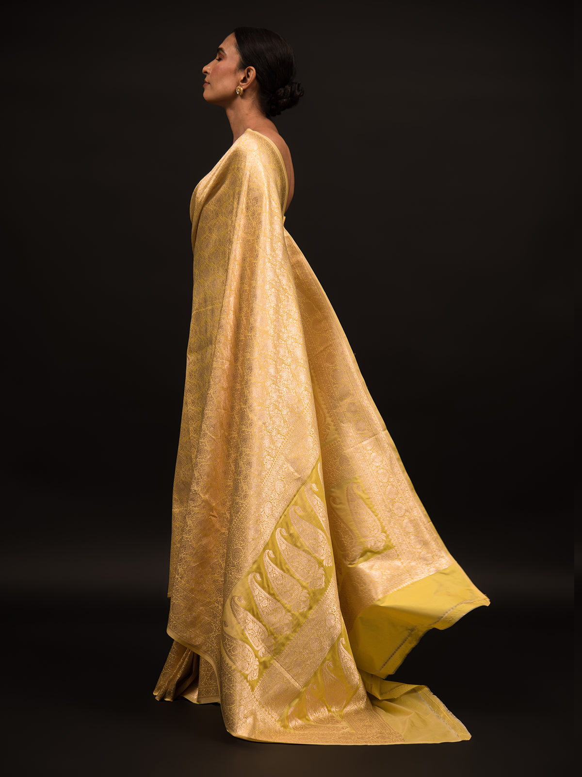 Pastel Yellow Brocade Katan Silk Handloom Banarasi Saree - Sacred Weaves
