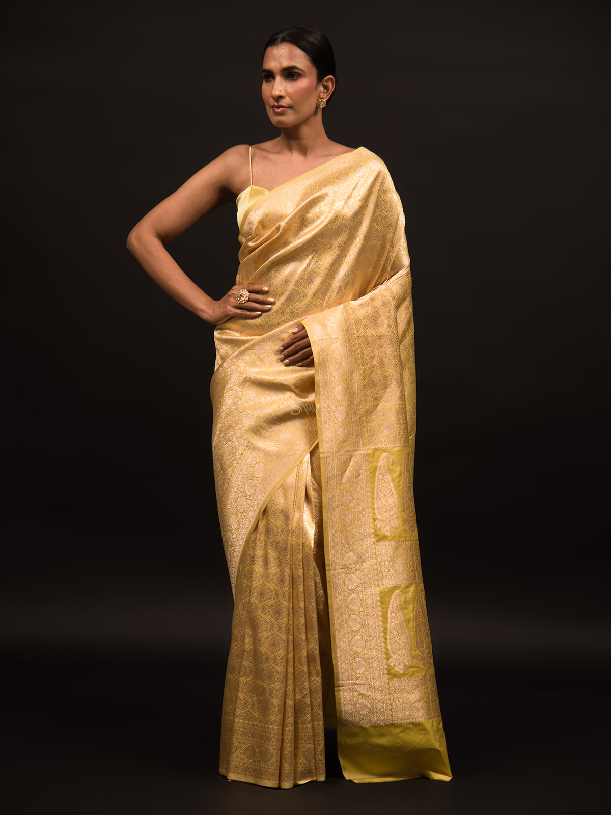 Pastel Yellow Brocade Katan Silk Handloom Banarasi Saree - Sacred Weaves