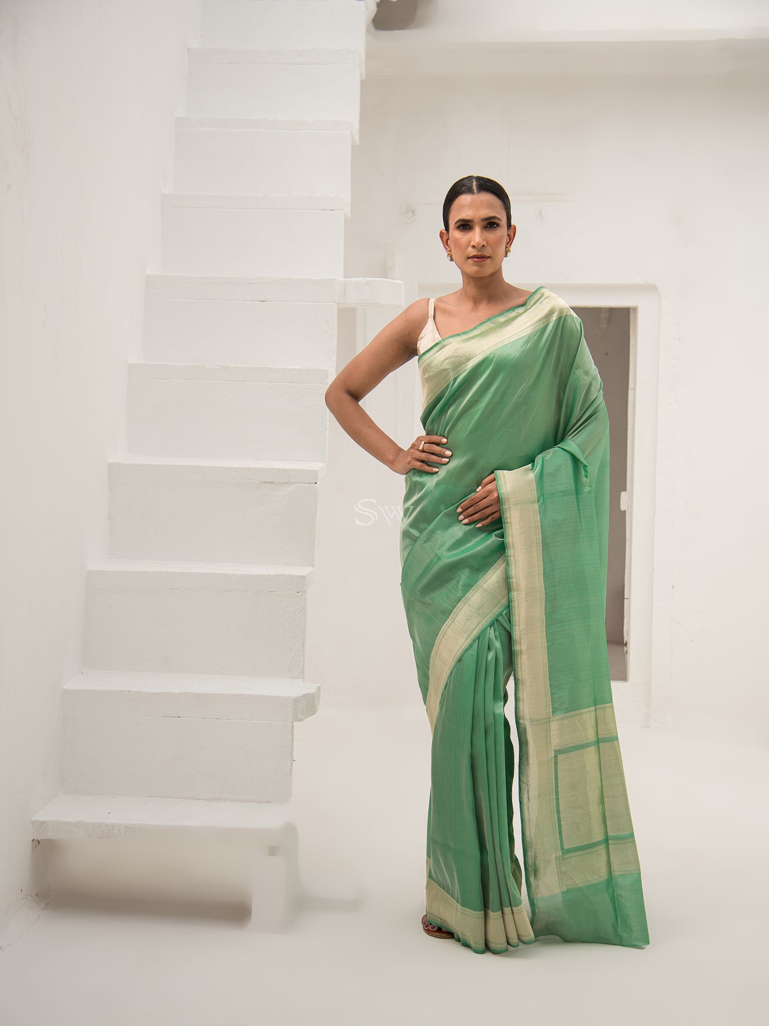 Green Tissue Katan Silk Handloom Banarasi Saree - Sacred Weaves