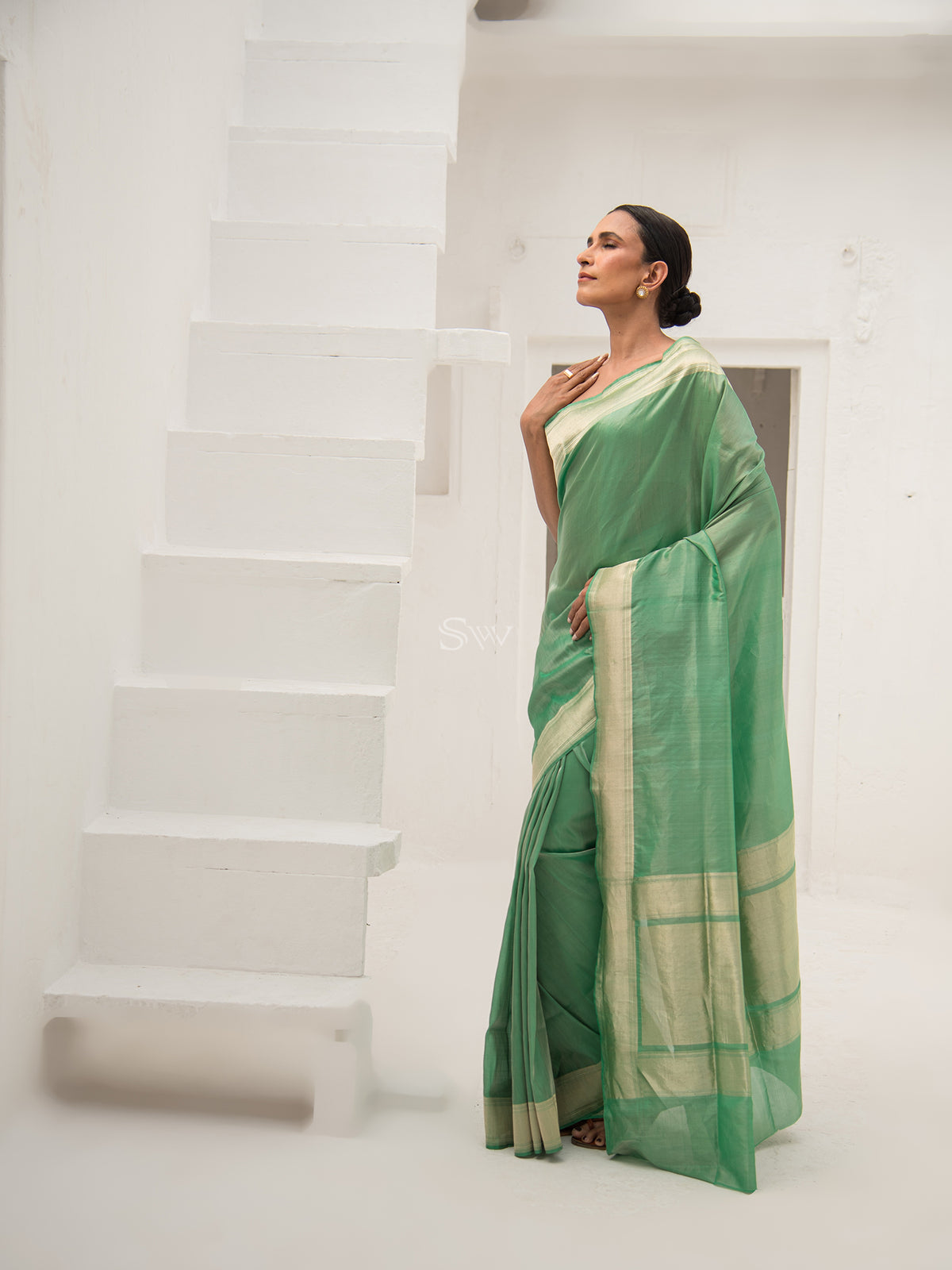 Green Tissue Katan Silk Handloom Banarasi Saree - Sacred Weaves