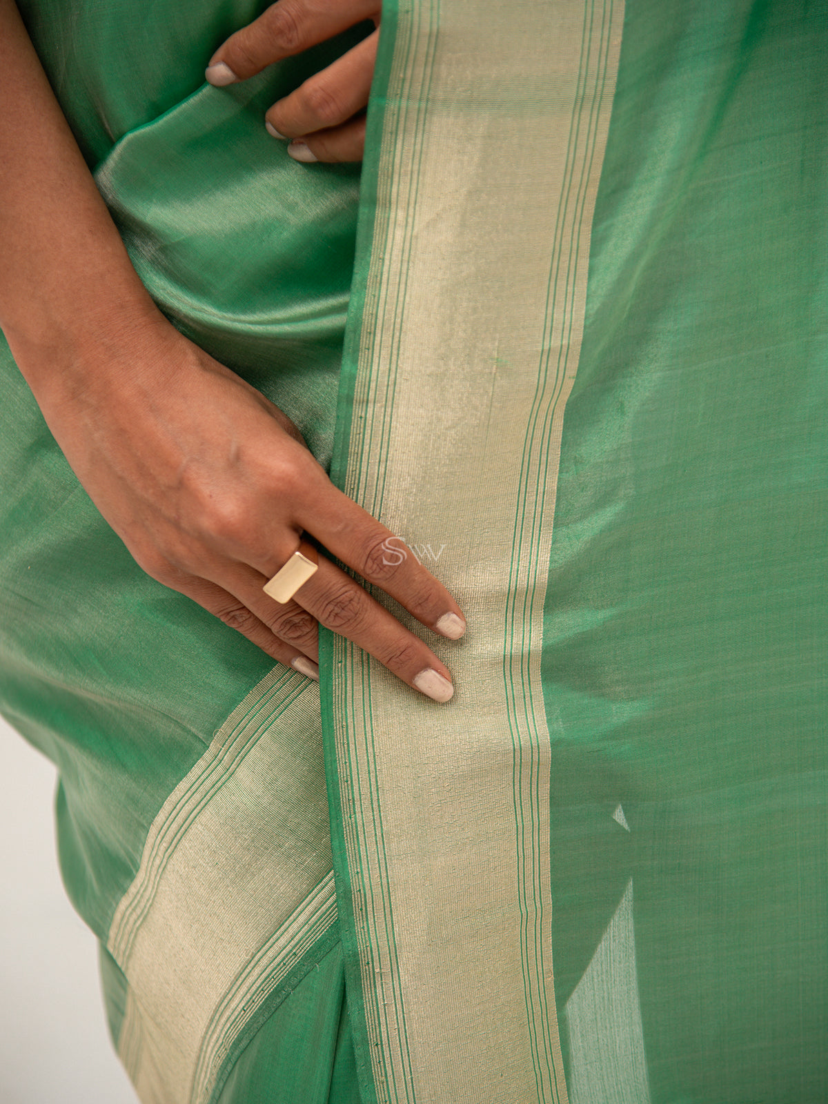 Green Tissue Katan Silk Handloom Banarasi Saree - Sacred Weaves