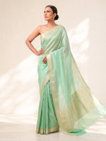 Mint Green Tissue Katan Silk Handloom Banarasi Saree - Sacred Weaves