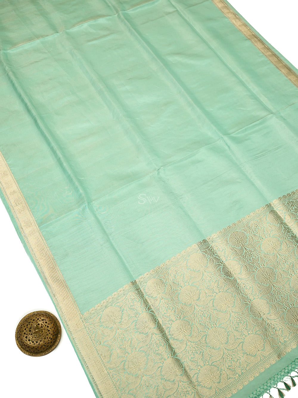 Mint Green Tissue Katan Silk Handloom Banarasi Saree - Sacred Weaves