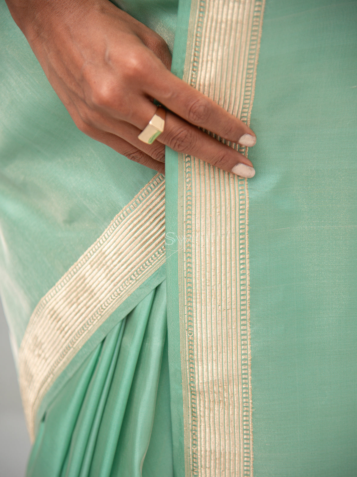 Mint Green Tissue Katan Silk Handloom Banarasi Saree - Sacred Weaves