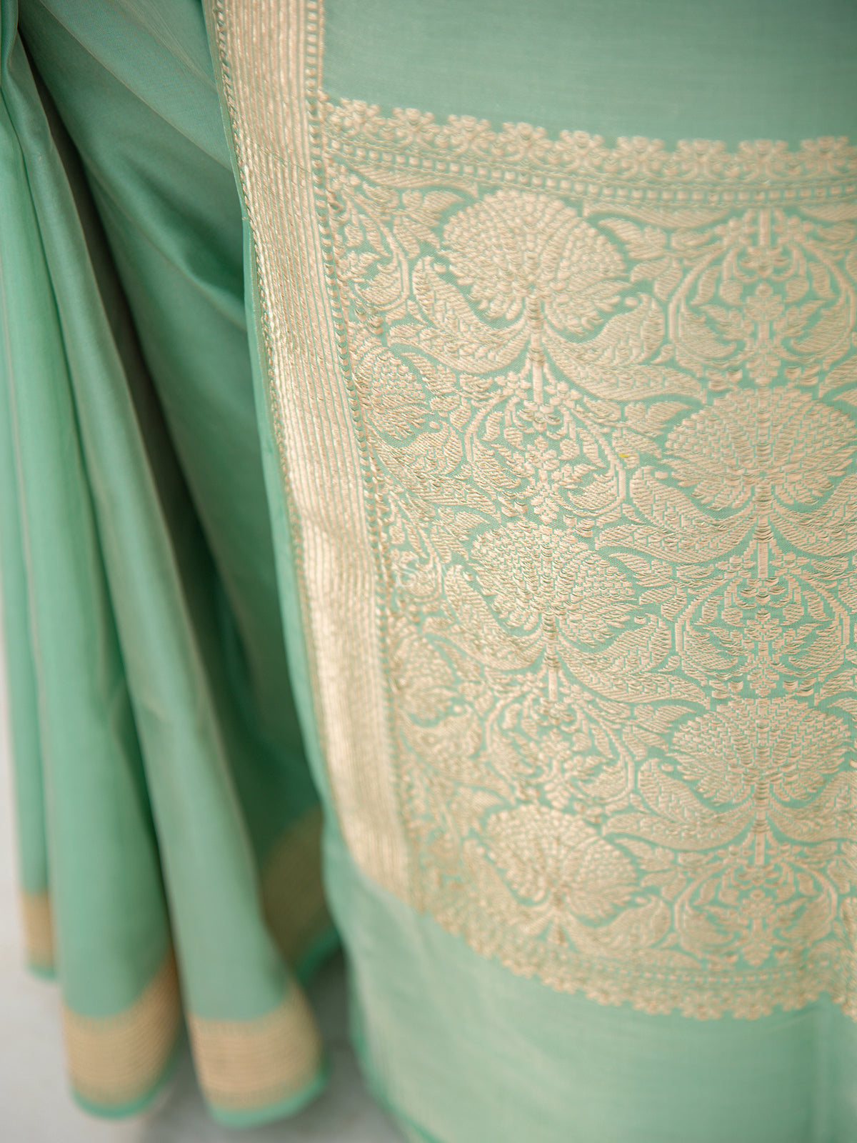 Mint Green Tissue Katan Silk Handloom Banarasi Saree - Sacred Weaves