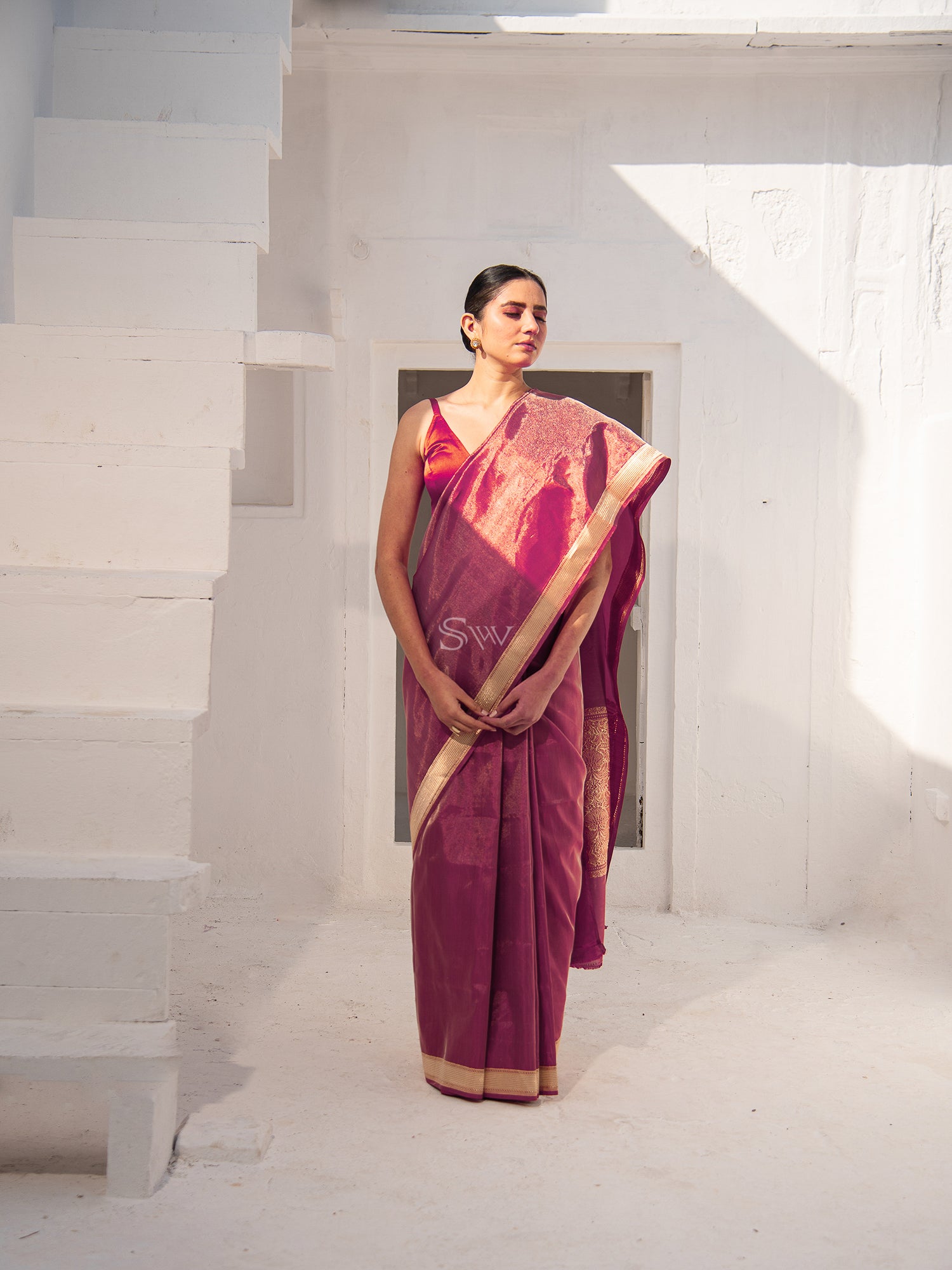 Purple Tissue Katan Silk Handloom Banarasi Saree - Sacred Weaves