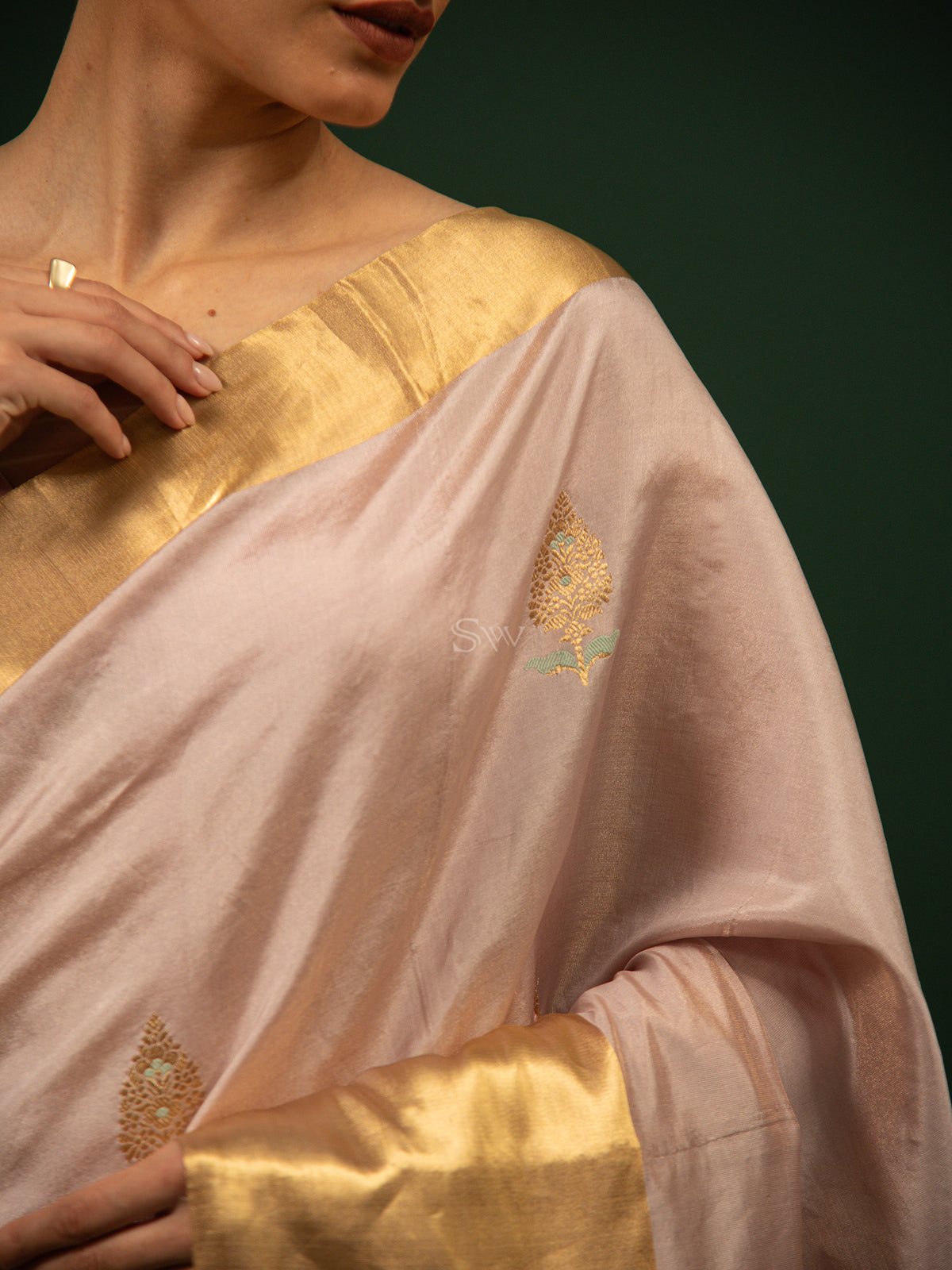Dusky Pink Meenakari Boota Katan Silk Tissue Handloom Banarasi Saree - Sacred Weaves