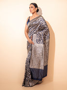 Inky Blue Shikargah Katan Silk Handloom Banarasi Saree - Sacred Weaves