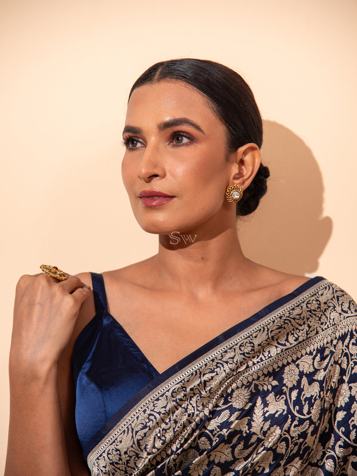 Inky Blue Shikargah Katan Silk Handloom Banarasi Saree - Sacred Weaves