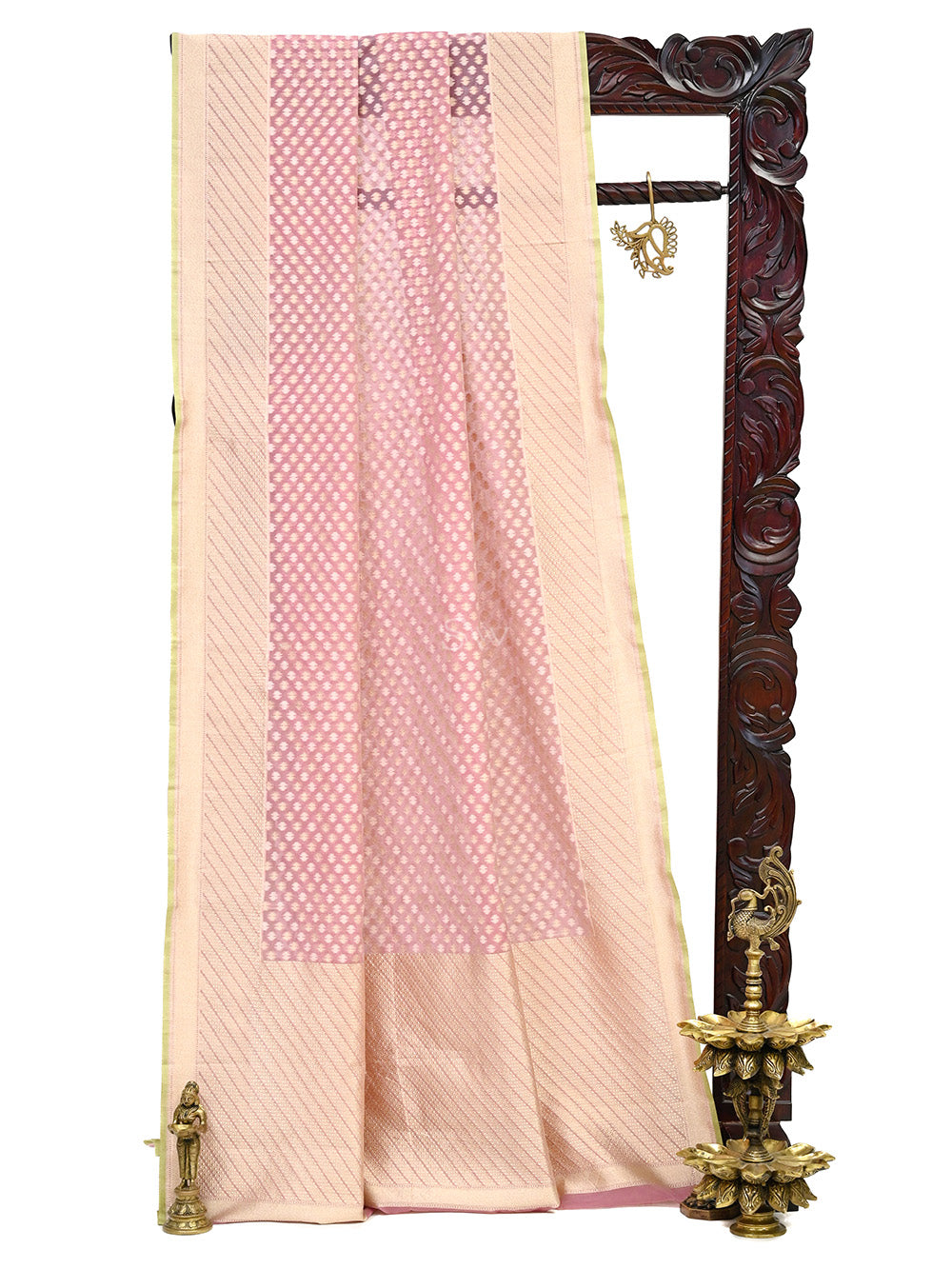 Onion Pink Zari Booti Cotton Silk Handloom Banarasi Saree - Sacred Weaves