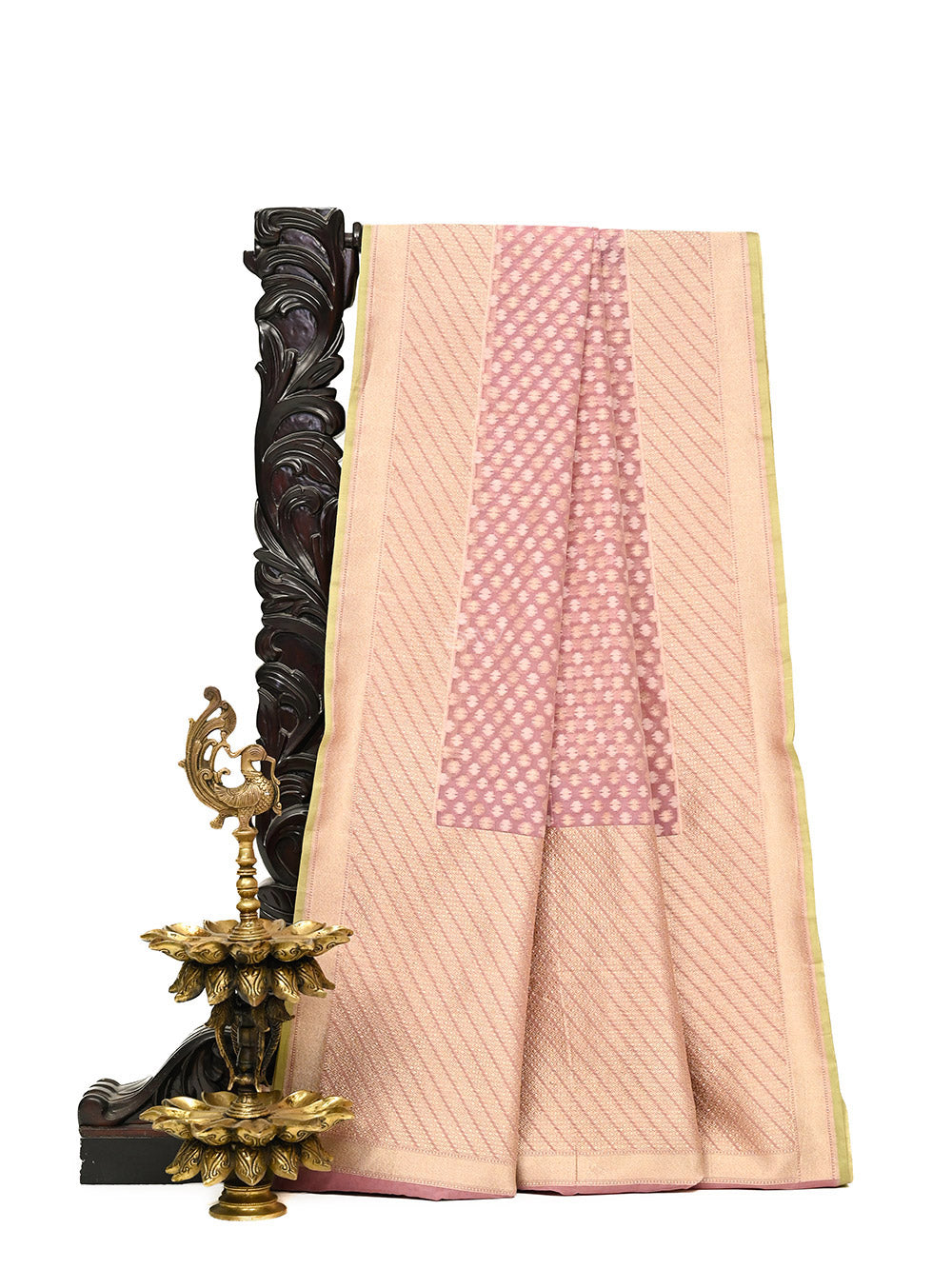 Onion Pink Zari Booti Cotton Silk Handloom Banarasi Saree - Sacred Weaves