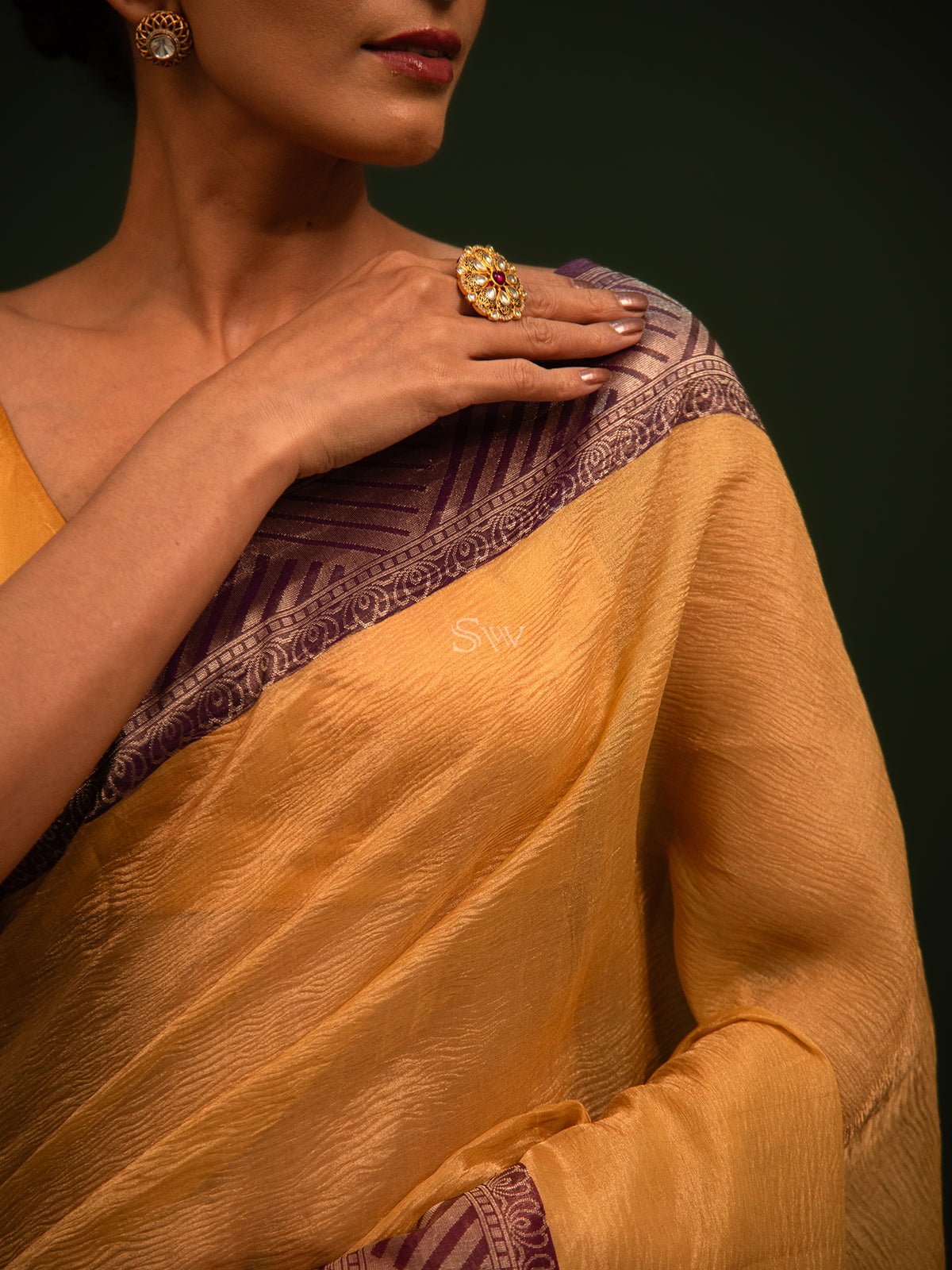Mustard Pure Crush Tissue Silk Handloom Banarasi Saree - Sacred Weaves