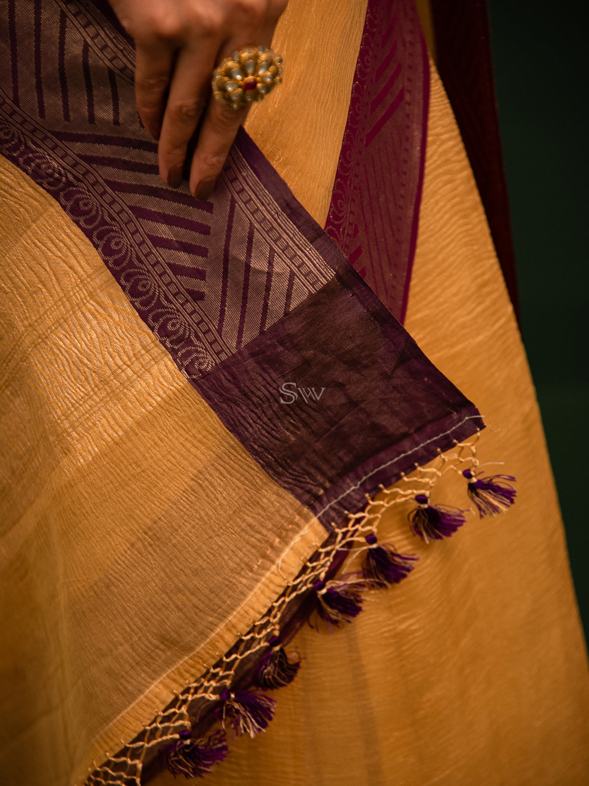 Mustard Pure Crush Tissue Silk Handloom Banarasi Saree - Sacred Weaves